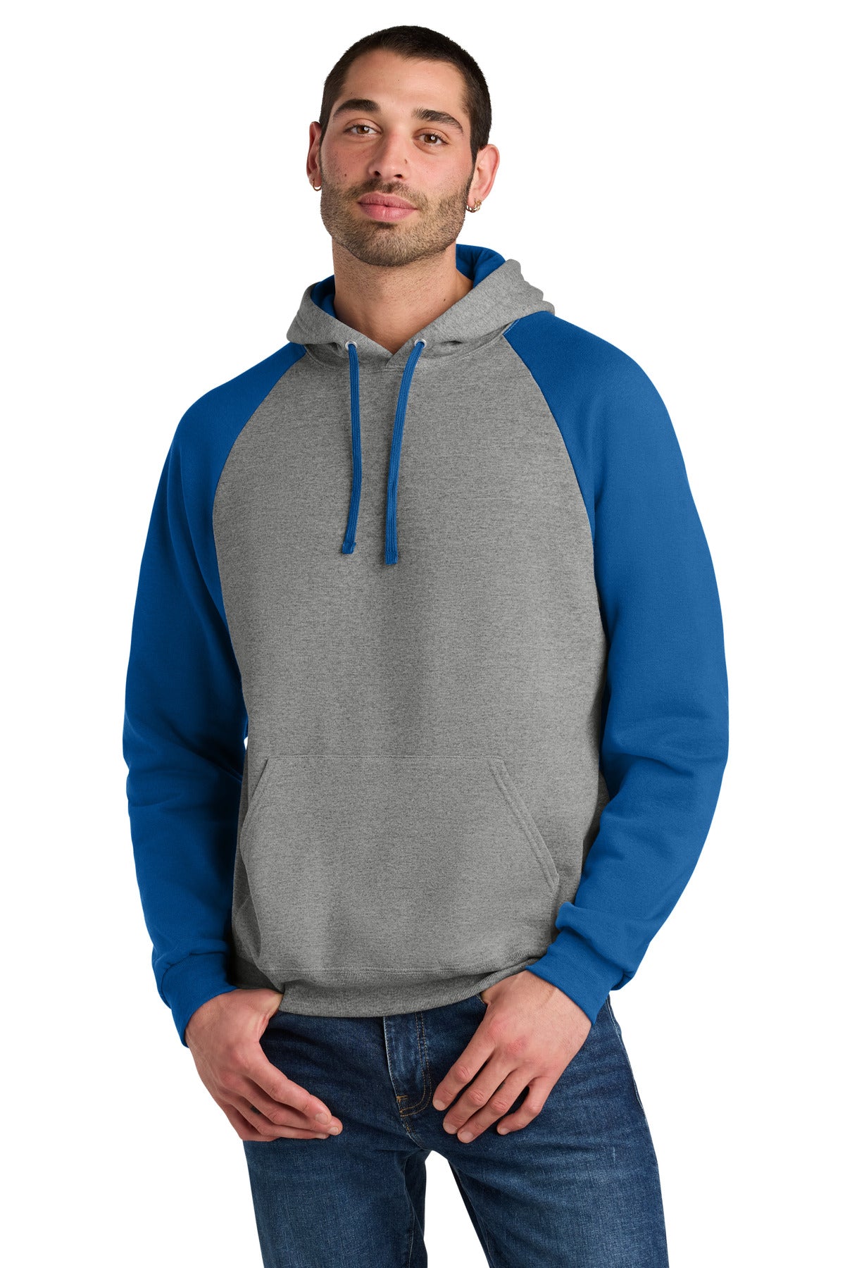 Custom logo Jerzees® Unisex NuBlend® Colorblock Raglan Hoodie Sweatshirt 96C in Oxford/ Royal