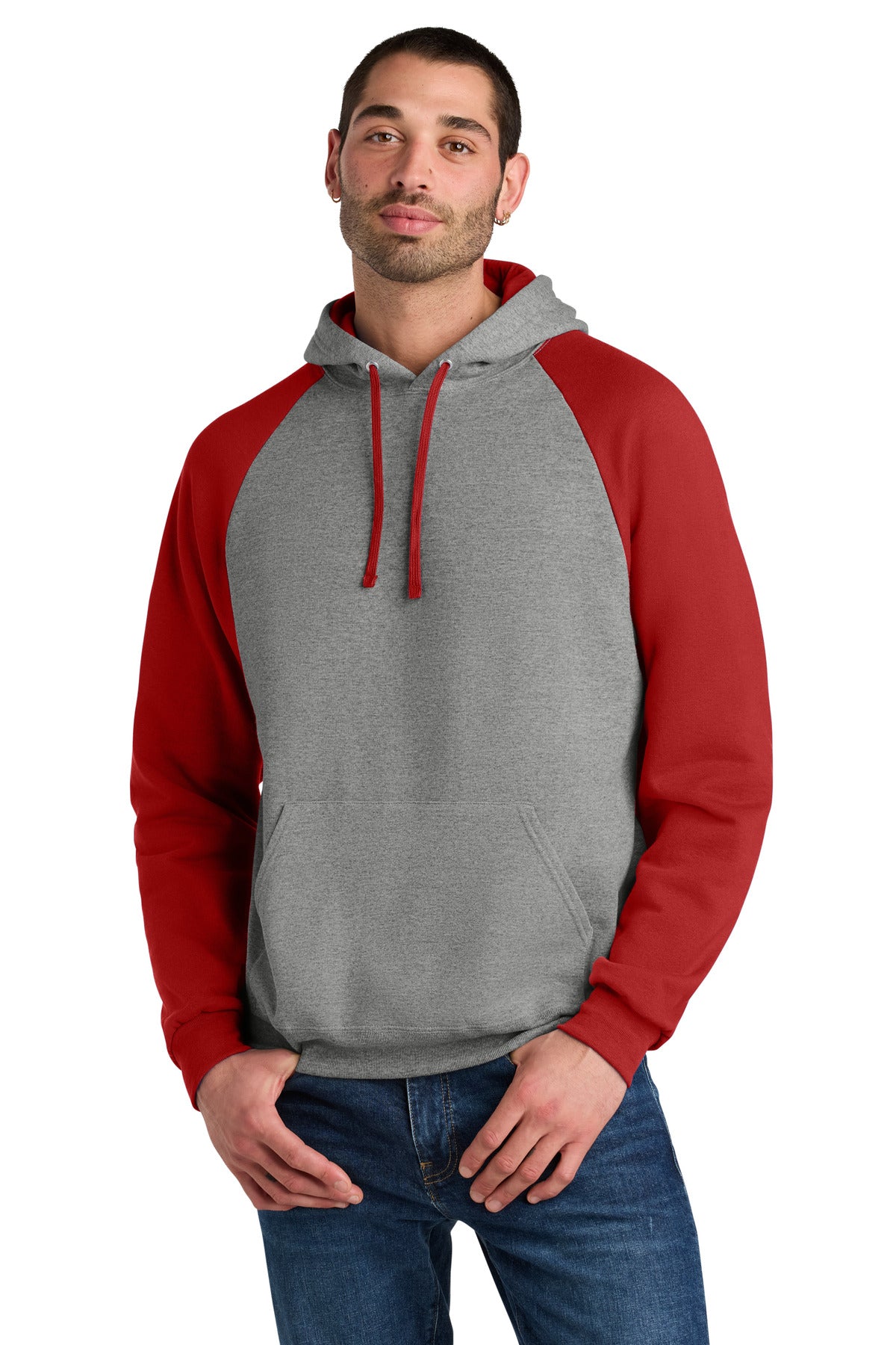 Custom logo Jerzees® Unisex NuBlend® Colorblock Raglan Hoodie Sweatshirt 96C in Oxford/ True Red