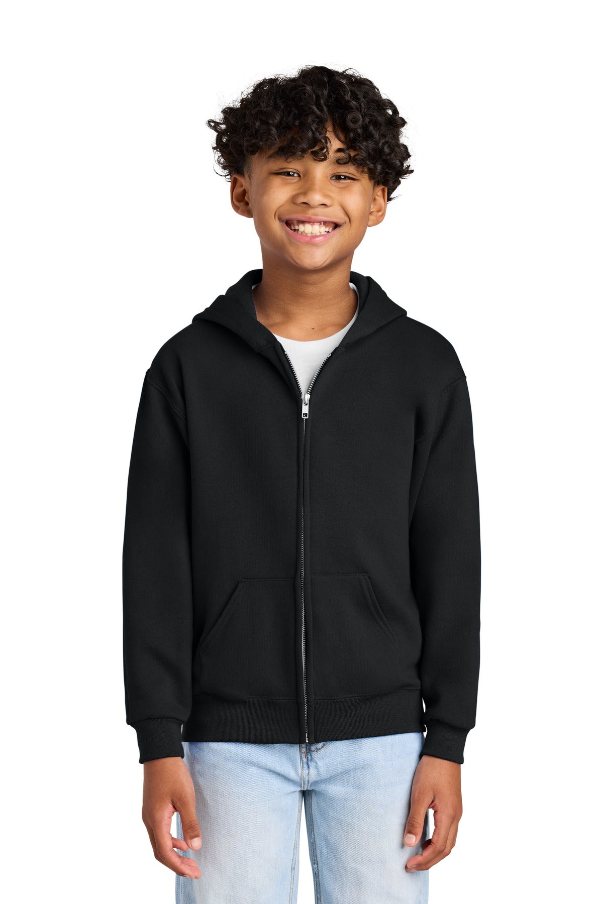 Custom logo Jerzees® - Youth NuBlend® Full-Zip Hooded Sweatshirt.  993B in Black