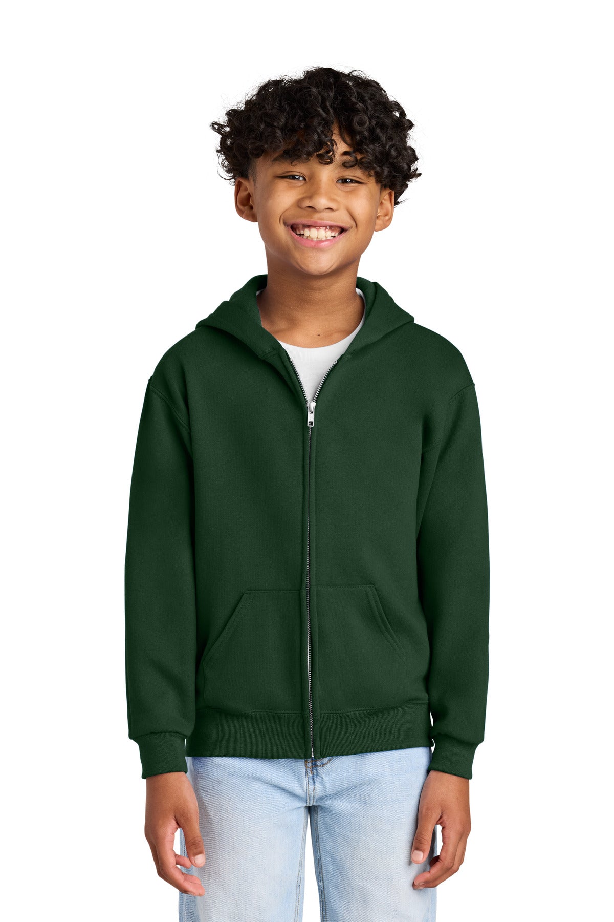 Custom logo Jerzees® - Youth NuBlend® Full-Zip Hooded Sweatshirt.  993B in Forest Green