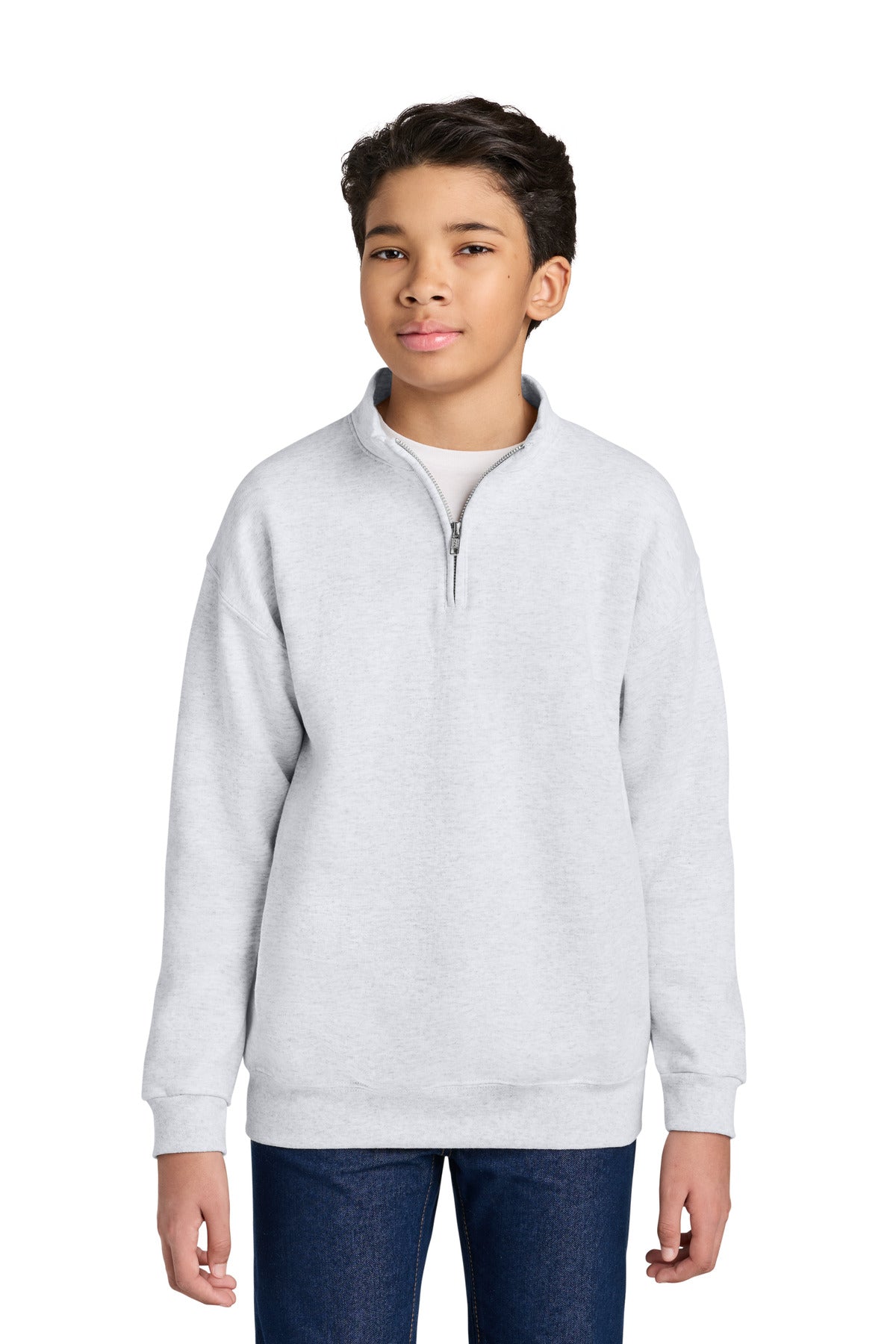 Custom logo Jerzees® Youth NuBlend® 1/4-Zip Cadet Collar Sweatshirt 995Y in Ash