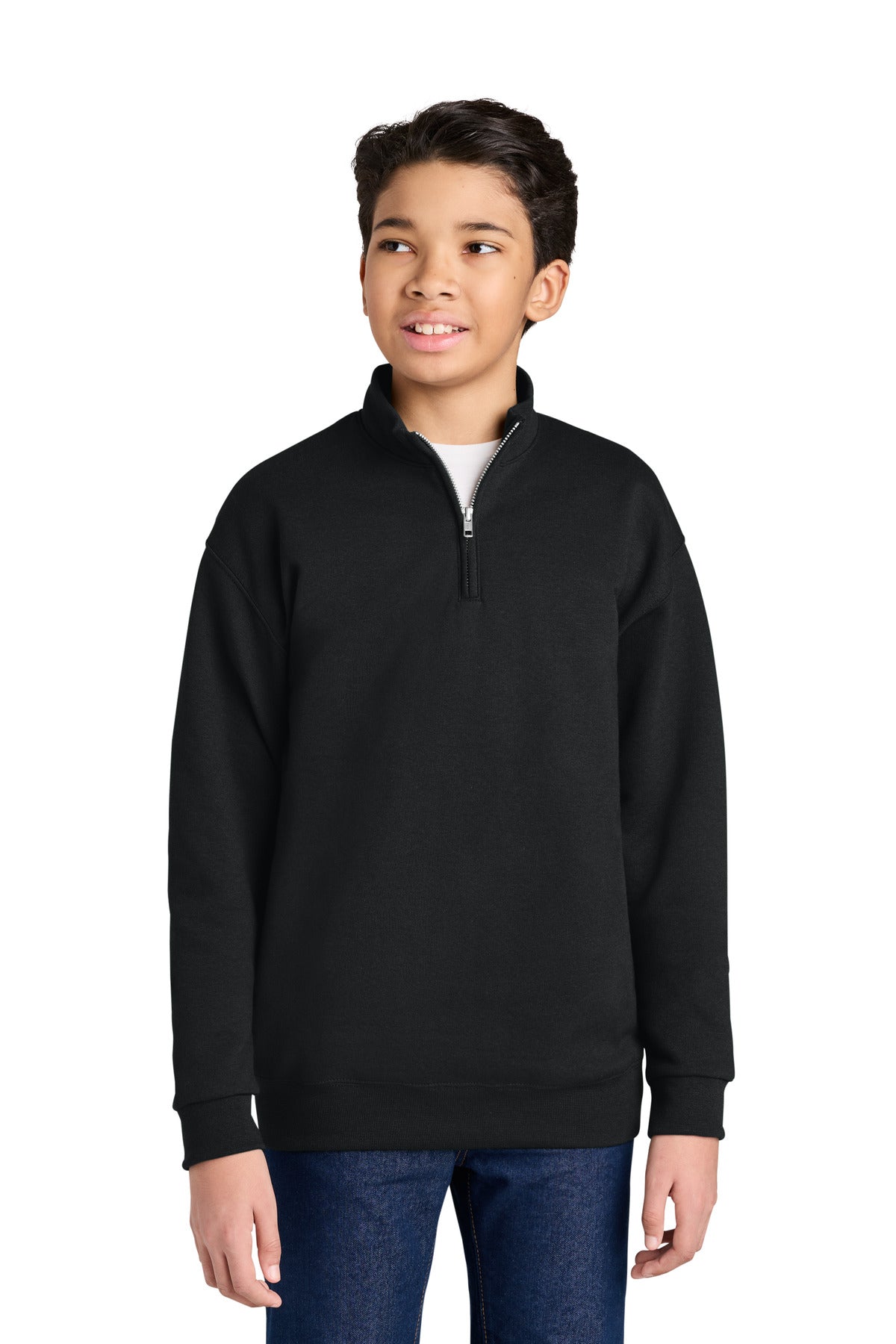 Custom logo Jerzees® Youth NuBlend® 1/4-Zip Cadet Collar Sweatshirt 995Y in Black