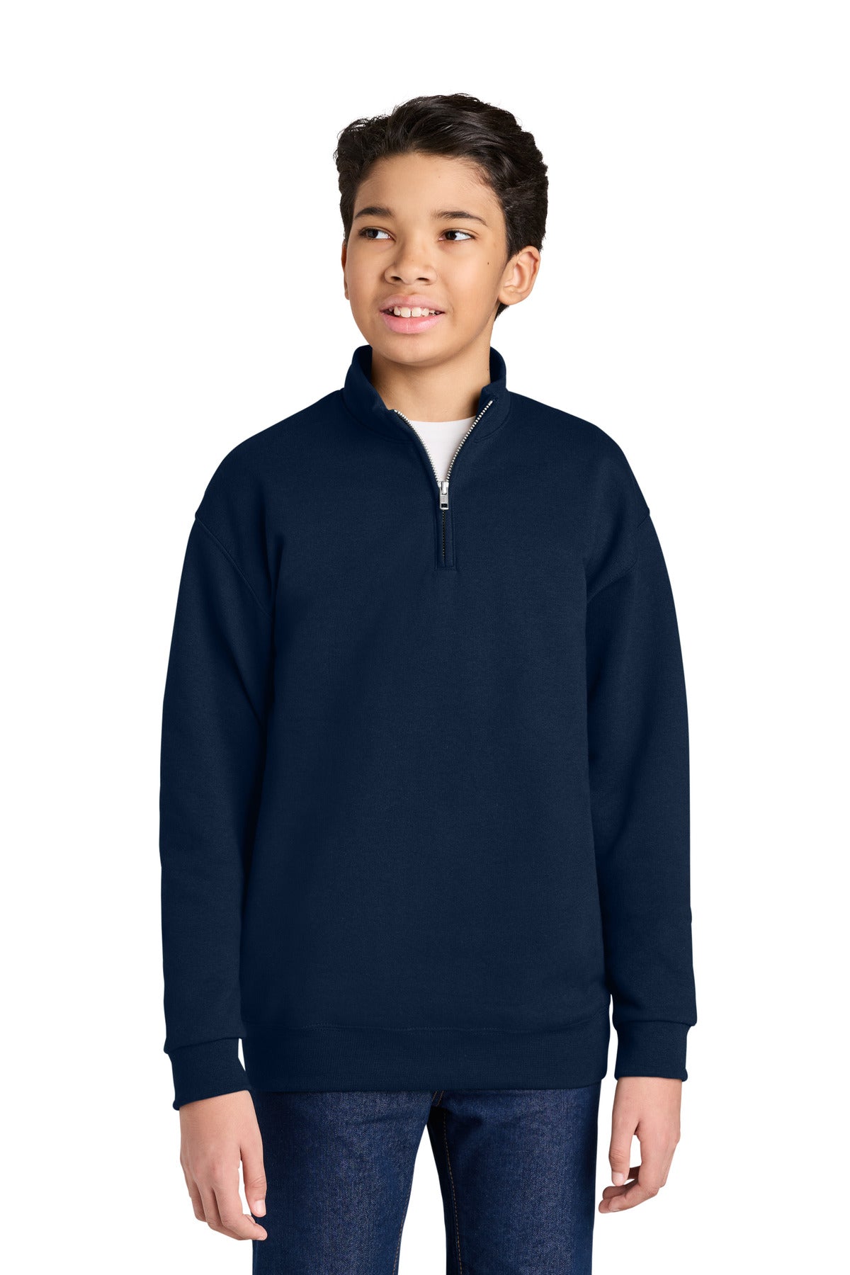 Custom logo Jerzees® Youth NuBlend® 1/4-Zip Cadet Collar Sweatshirt 995Y in J. Navy