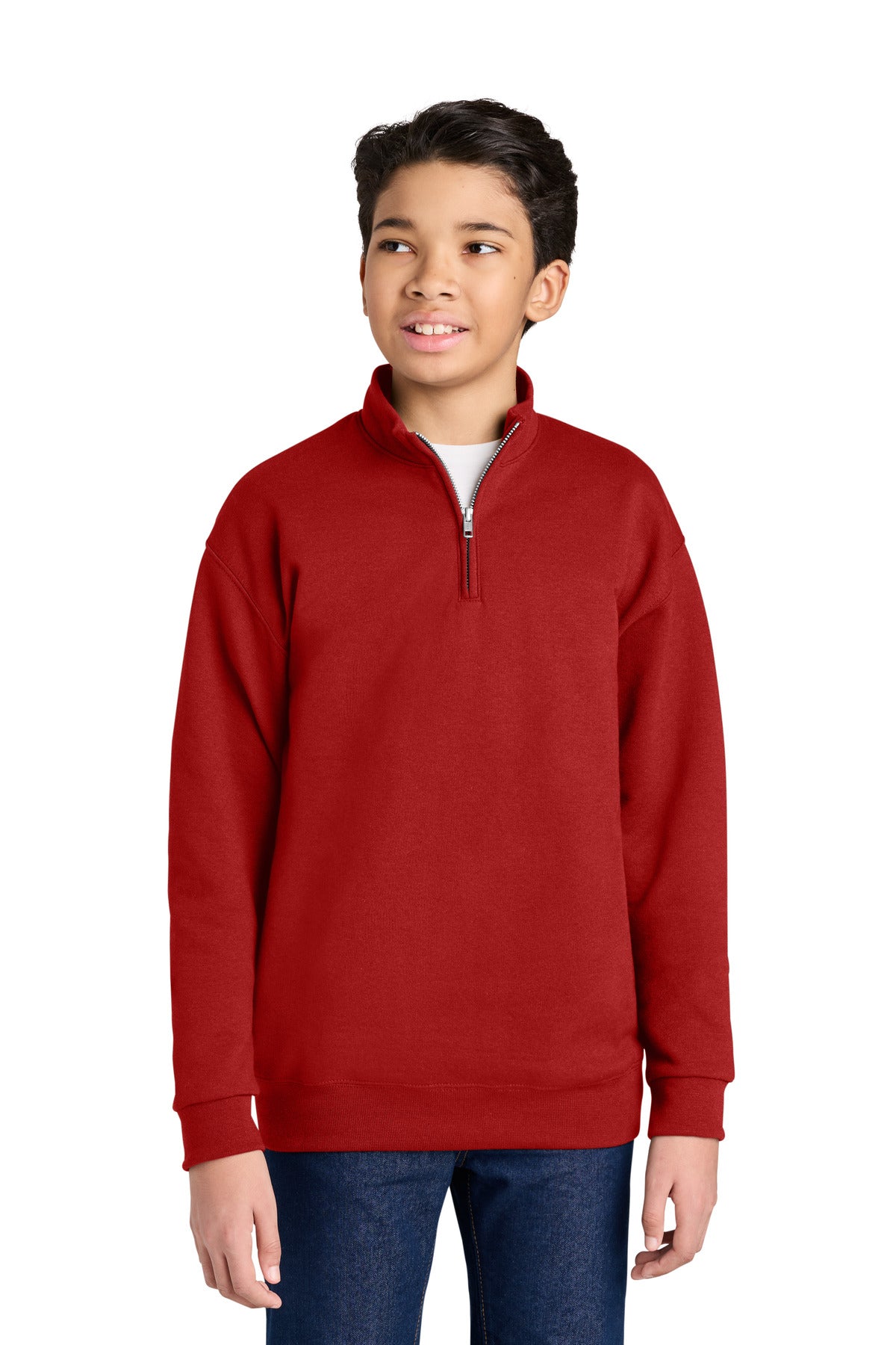 Custom logo Jerzees® Youth NuBlend® 1/4-Zip Cadet Collar Sweatshirt 995Y in True Red