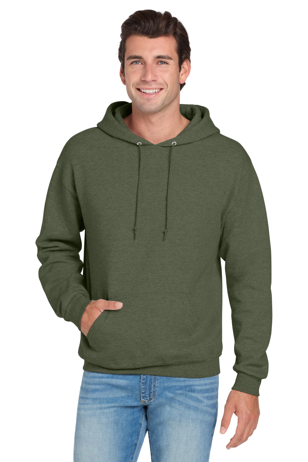 Custom logo Jerzees® NuBlend® Pullover Hooded Sweatshirt.  996M in Military Green Heather