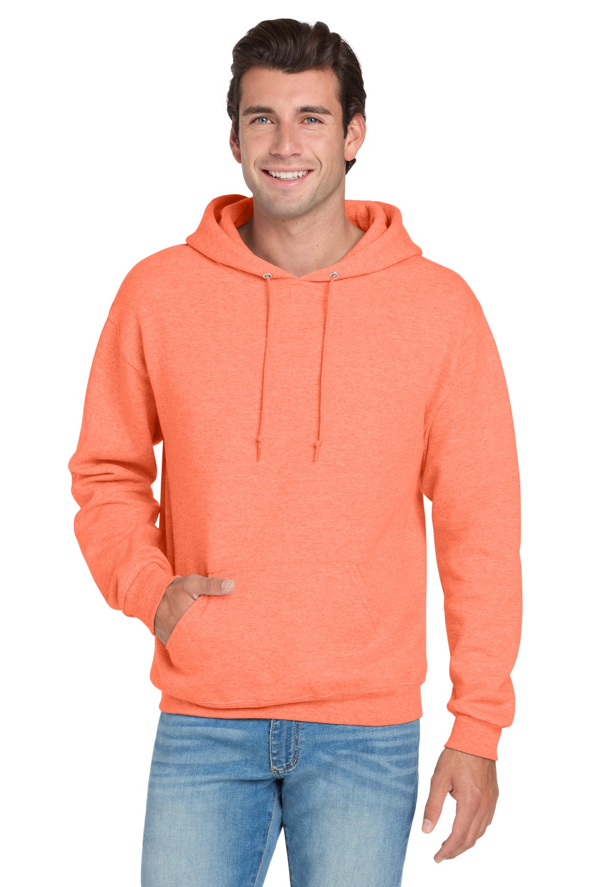 Custom logo Jerzees® NuBlend® Pullover Hooded Sweatshirt.  996M in Retro Heather Coral