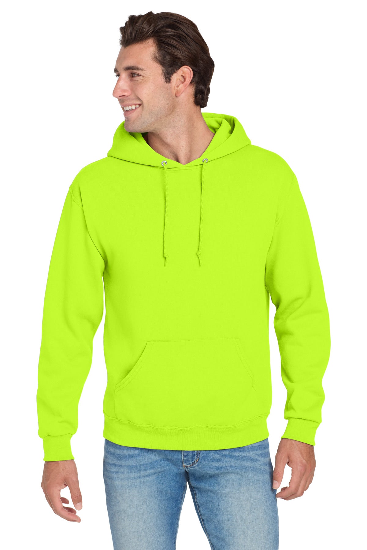 Custom logo Jerzees® NuBlend® Pullover Hooded Sweatshirt.  996M in Safety Green