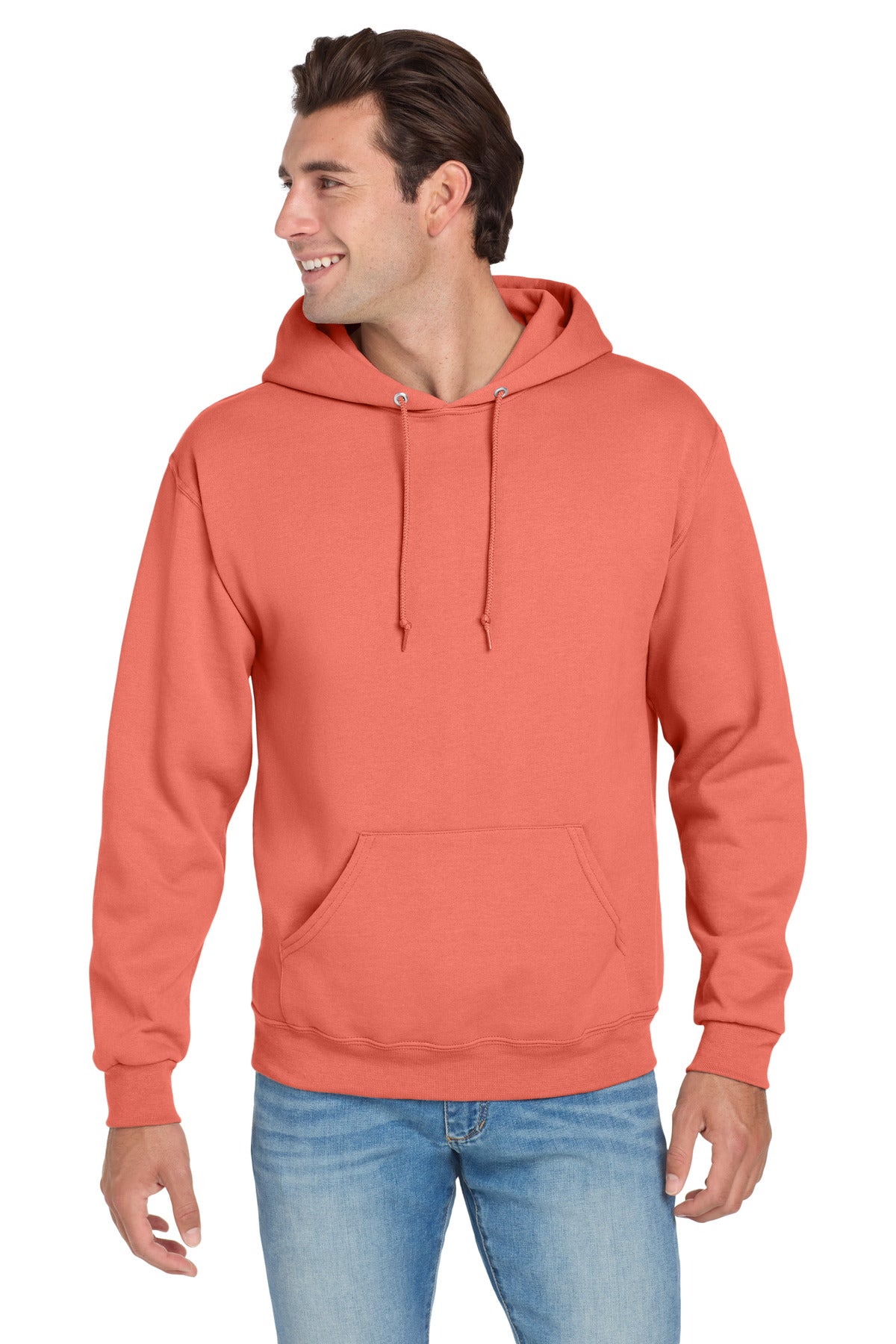 Custom logo Jerzees® NuBlend® Pullover Hooded Sweatshirt.  996M in Sunset Coral