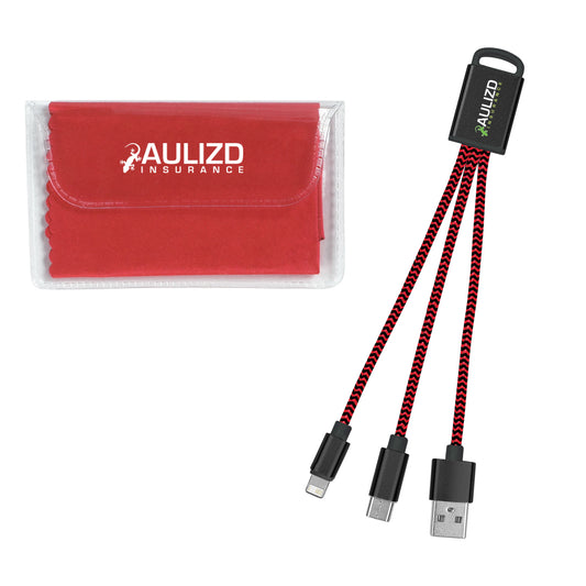 Custom logo Braided Charging Buddy & Micro Fiber Cloth Set