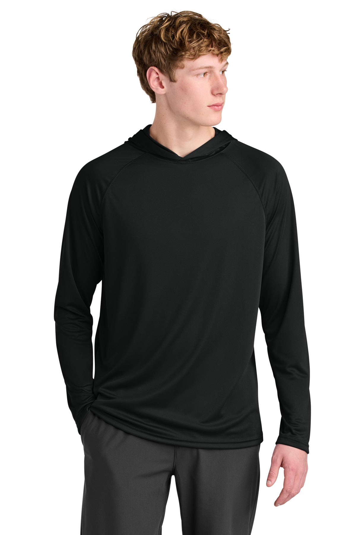Custom logo A4 Cooling Performance Long Sleeve Hooded Tee A4N3409 in Black