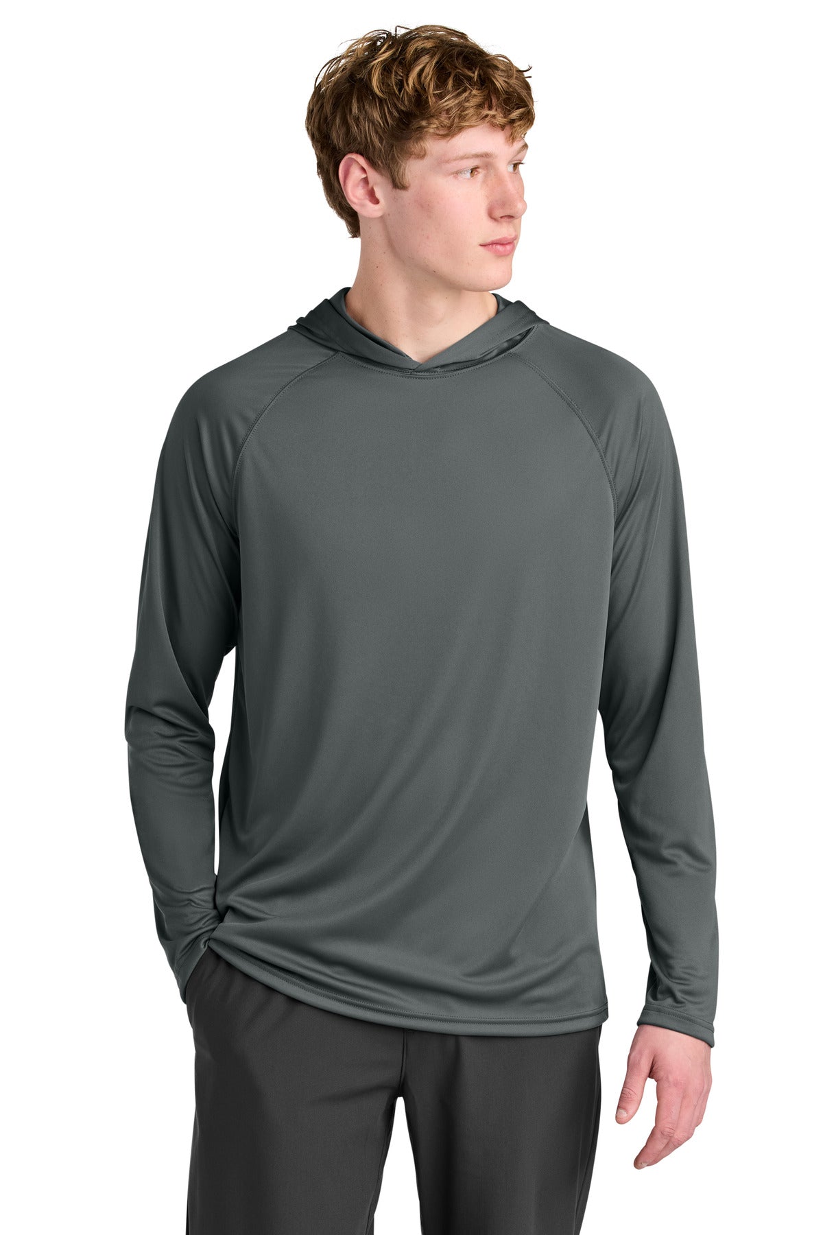 Custom logo A4 Cooling Performance Long Sleeve Hooded Tee A4N3409 in Graphite