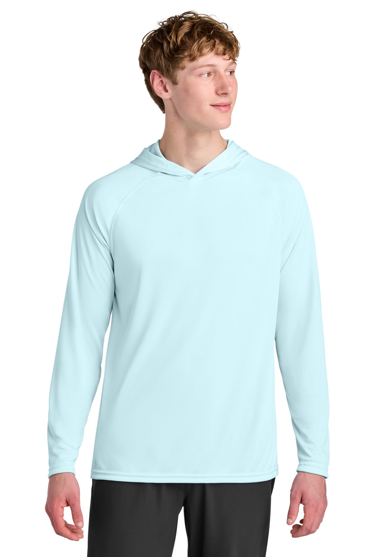 Custom logo A4 Cooling Performance Long Sleeve Hooded Tee A4N3409 in Pastel Blue