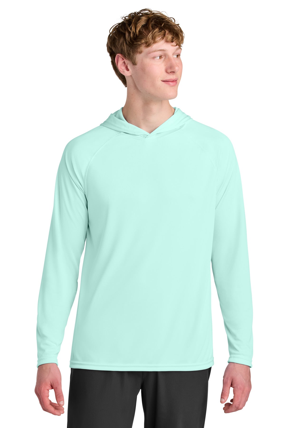 Custom logo A4 Cooling Performance Long Sleeve Hooded Tee A4N3409 in Pastel Mint