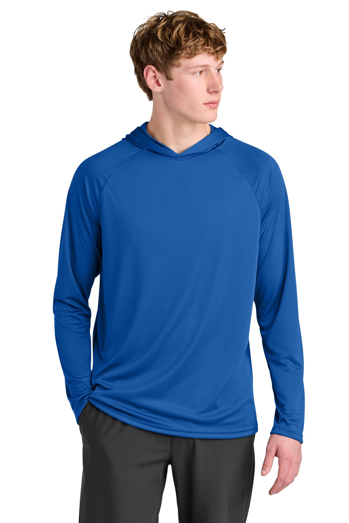 Custom logo A4 Cooling Performance Long Sleeve Hooded Tee A4N3409 in Royal