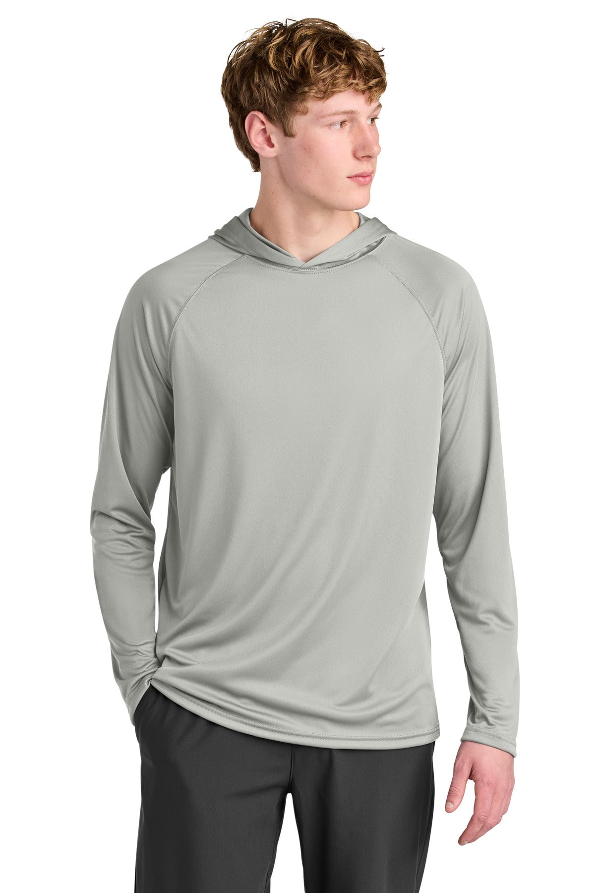 Custom logo A4 Cooling Performance Long Sleeve Hooded Tee A4N3409 in Silver