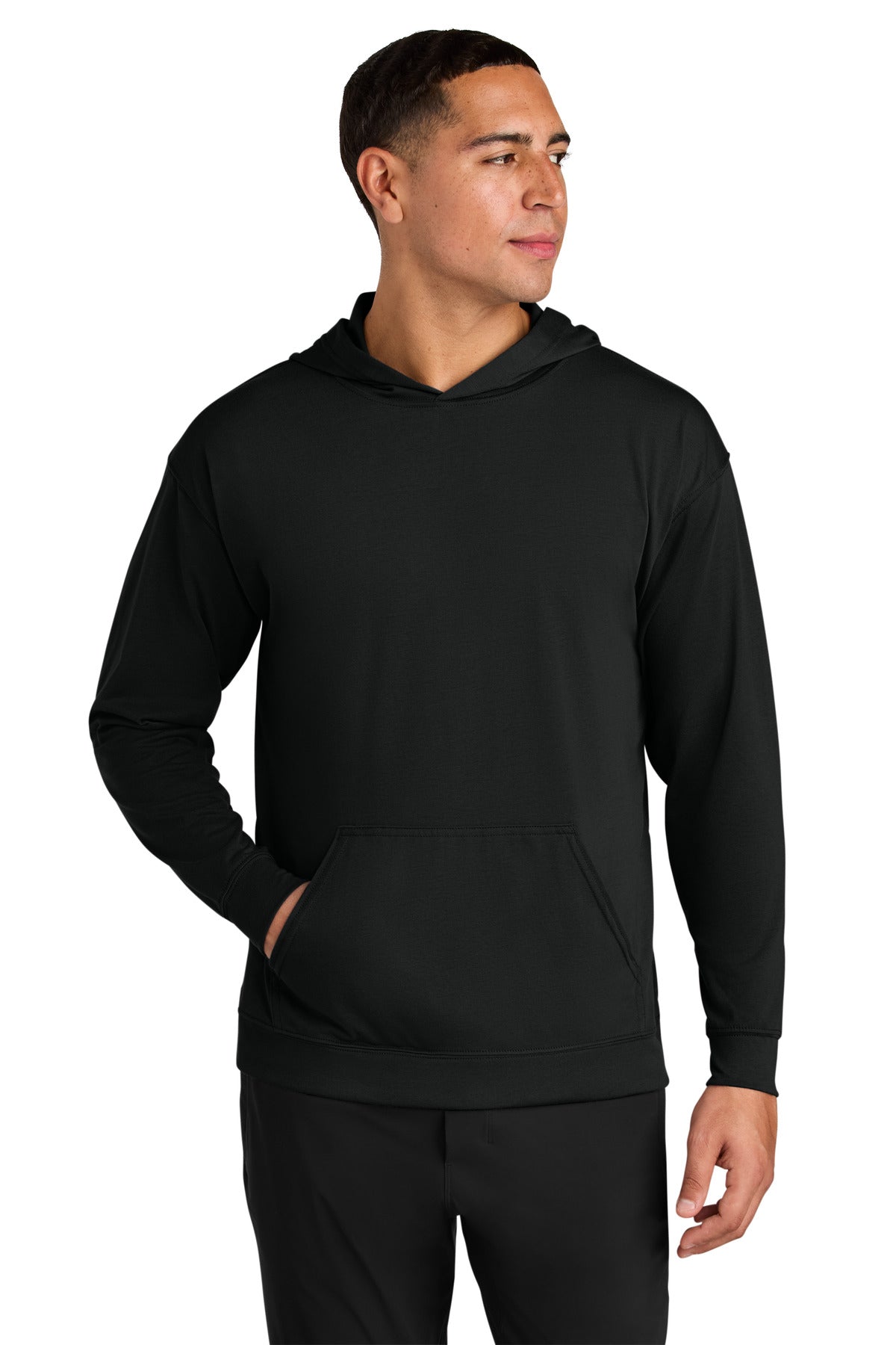 Custom logo A4 Softek Long Sleeve Hooded Tee A4N3528 in Black