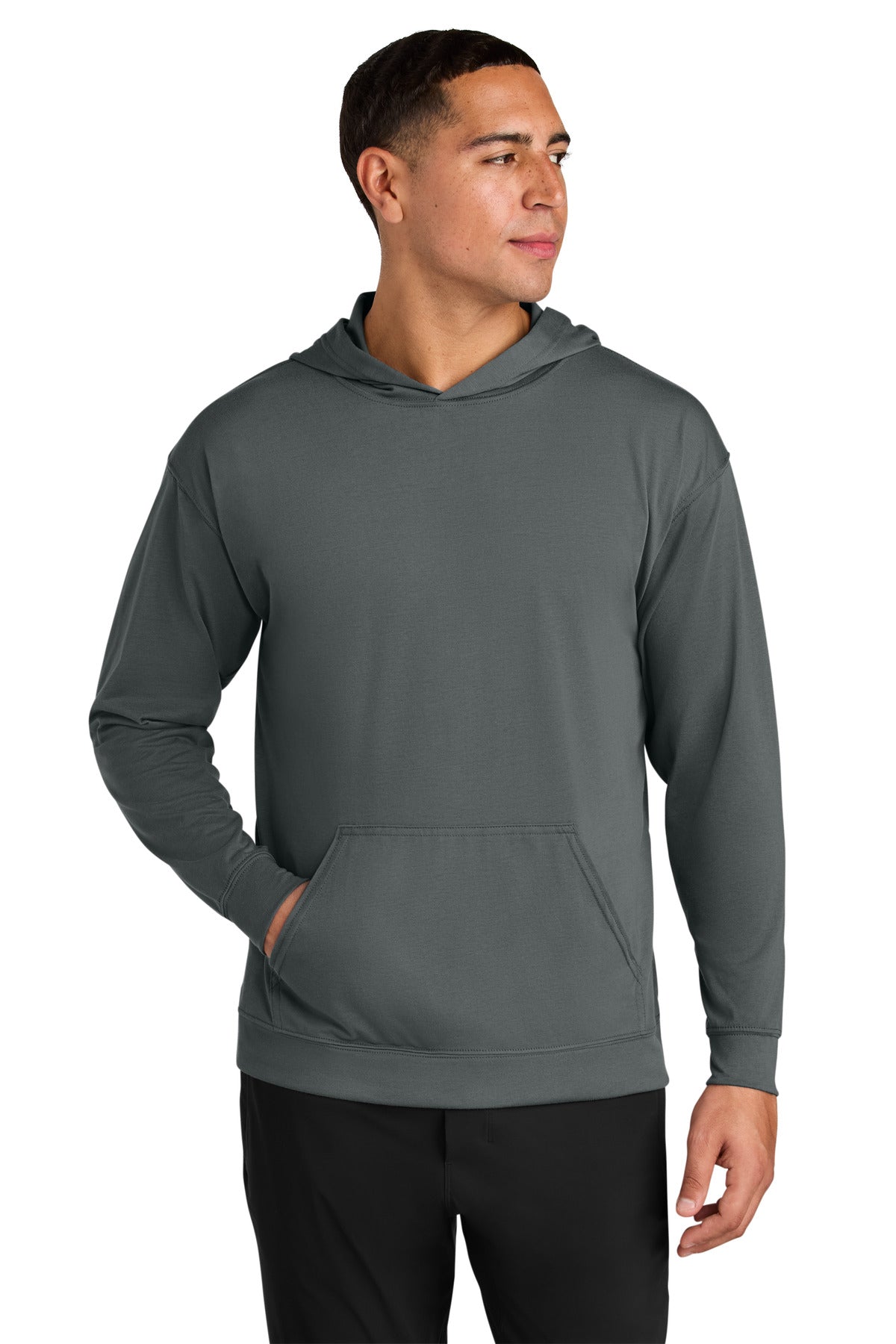 Custom logo A4 Softek Long Sleeve Hooded Tee A4N3528 in Graphite