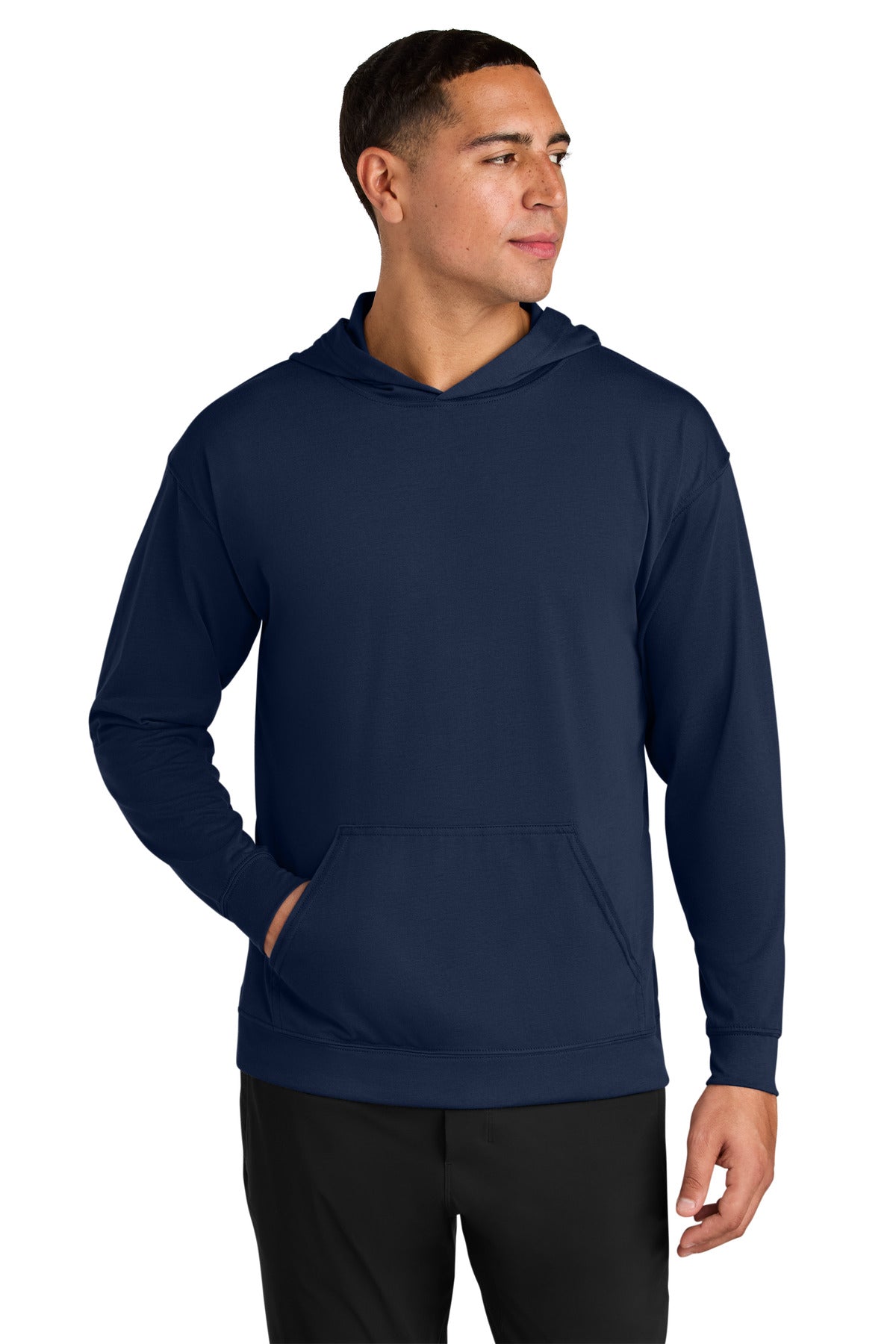 Custom logo A4 Softek Long Sleeve Hooded Tee A4N3528 in Navy