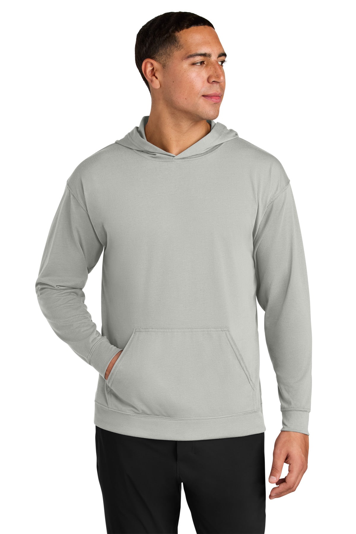 Custom logo A4 Softek Long Sleeve Hooded Tee A4N3528 in Silver