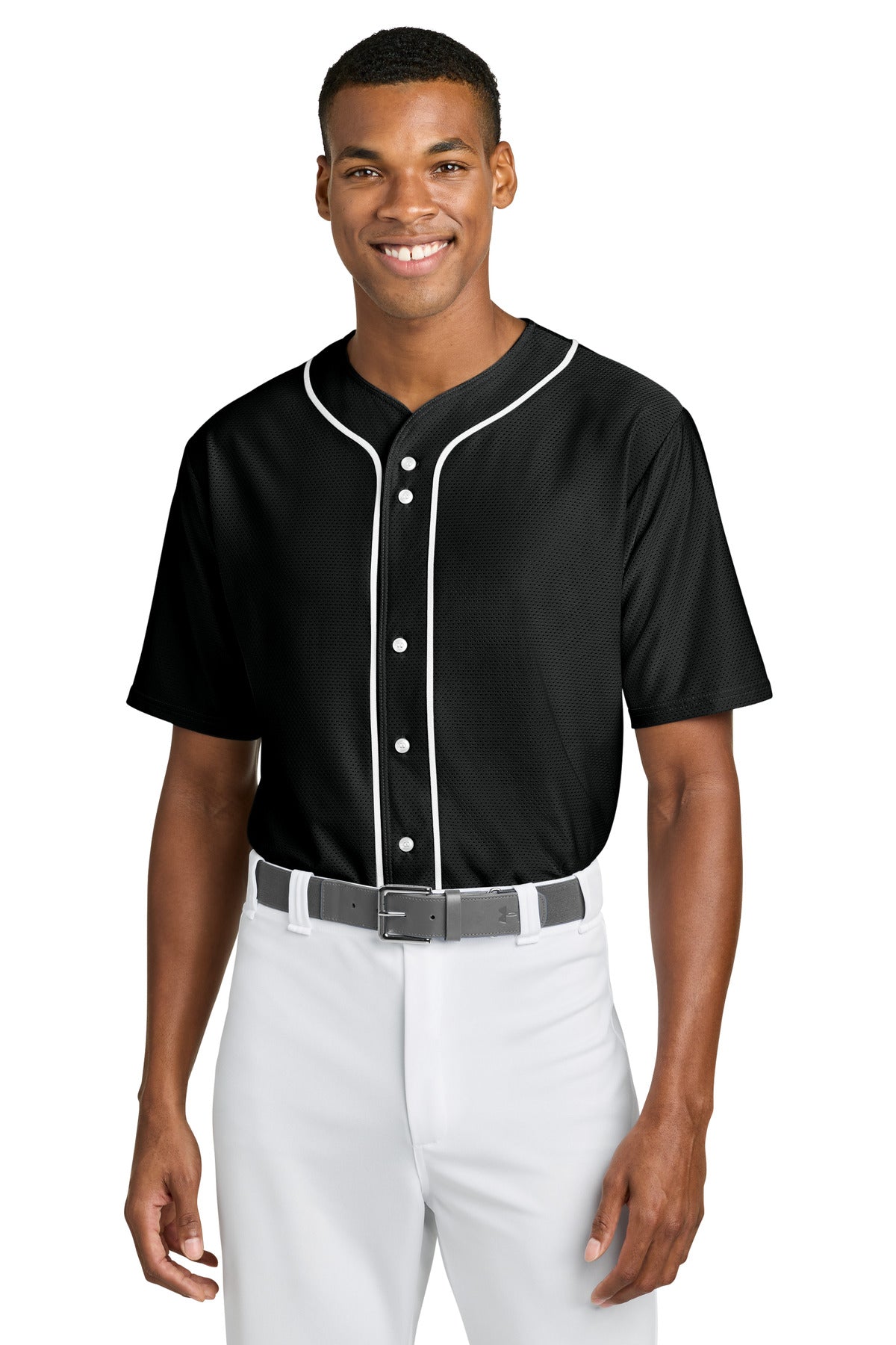 Custom logo A4 Short Sleeve Full-Button Baseball Top A4N4184 in Black