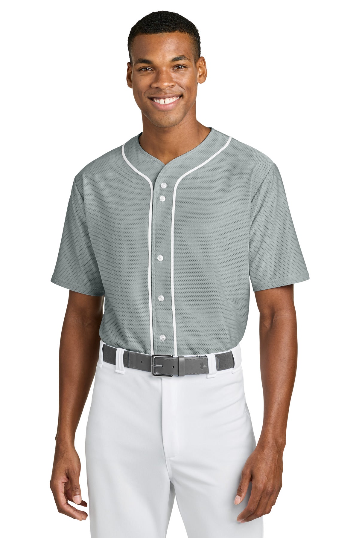 Custom logo A4 Short Sleeve Full-Button Baseball Top A4N4184 in Grey