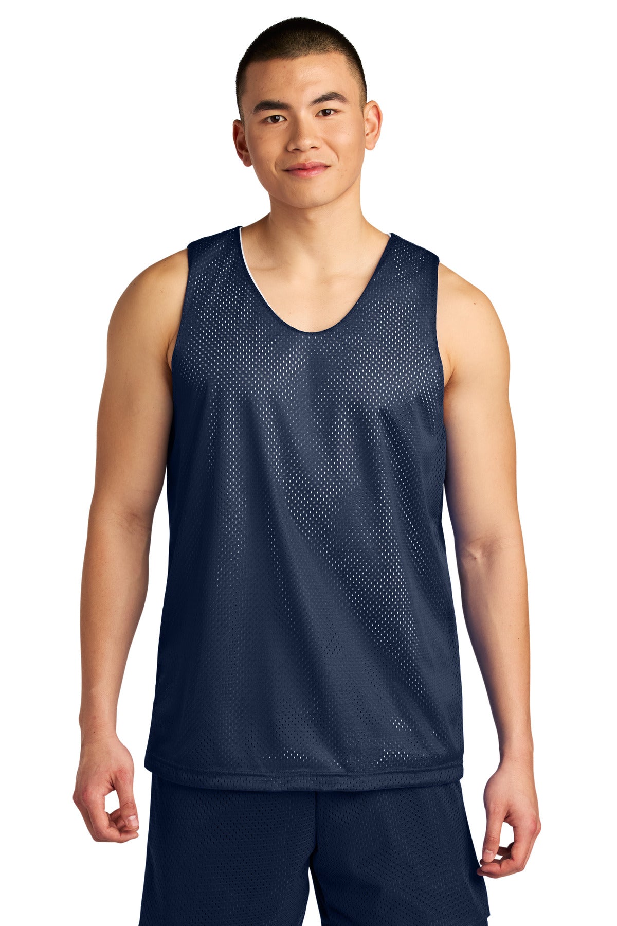 Custom logo A4 Sprint Reversible Mesh Tank A4NF1270 in Navy/ White