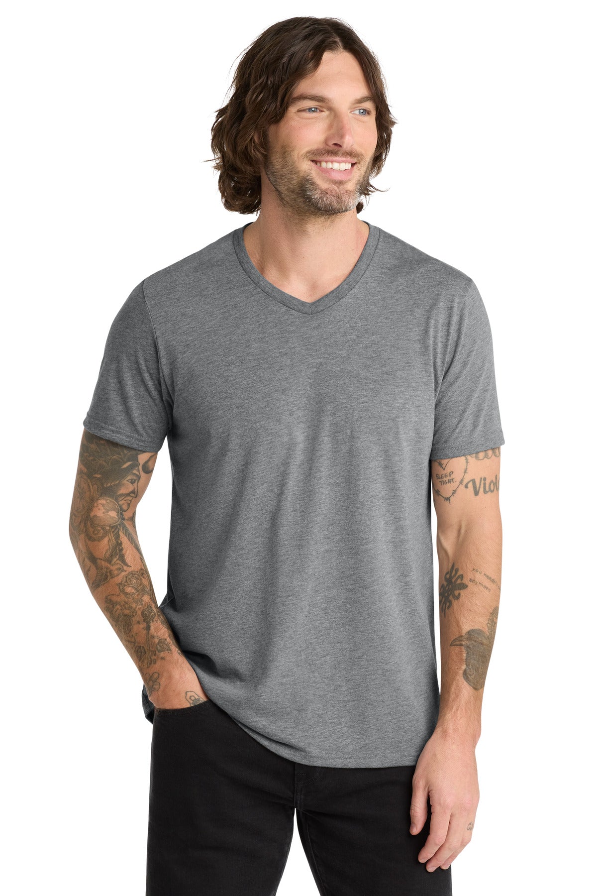 Custom logo Allmade ® Unisex Tri-Blend V-Neck Tee AL2014 in Aluminum Grey