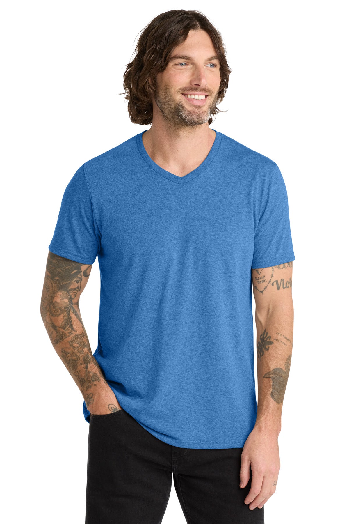 Custom logo Allmade ® Unisex Tri-Blend V-Neck Tee AL2014 in Azure Blue