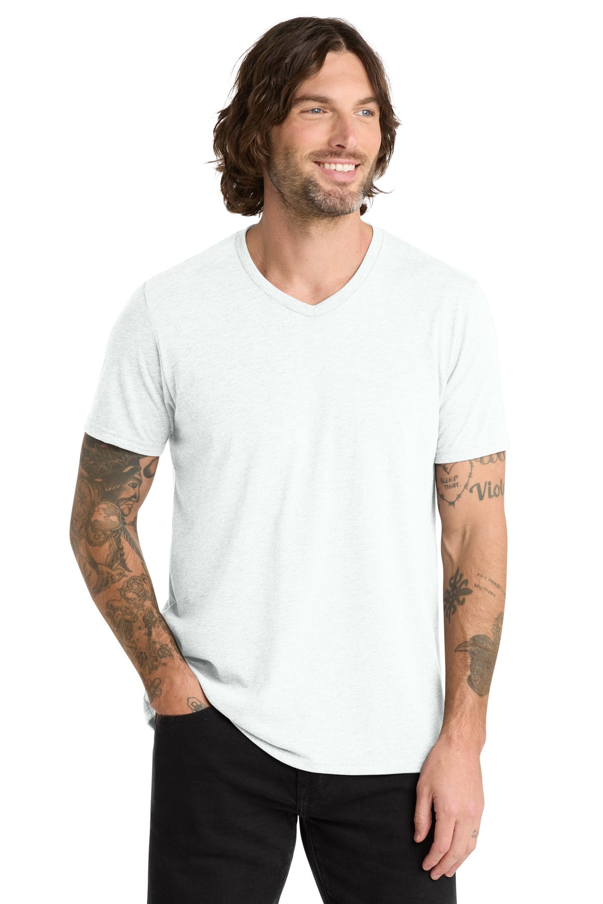 Custom logo Allmade ® Unisex Tri-Blend V-Neck Tee AL2014 in Fairly White
