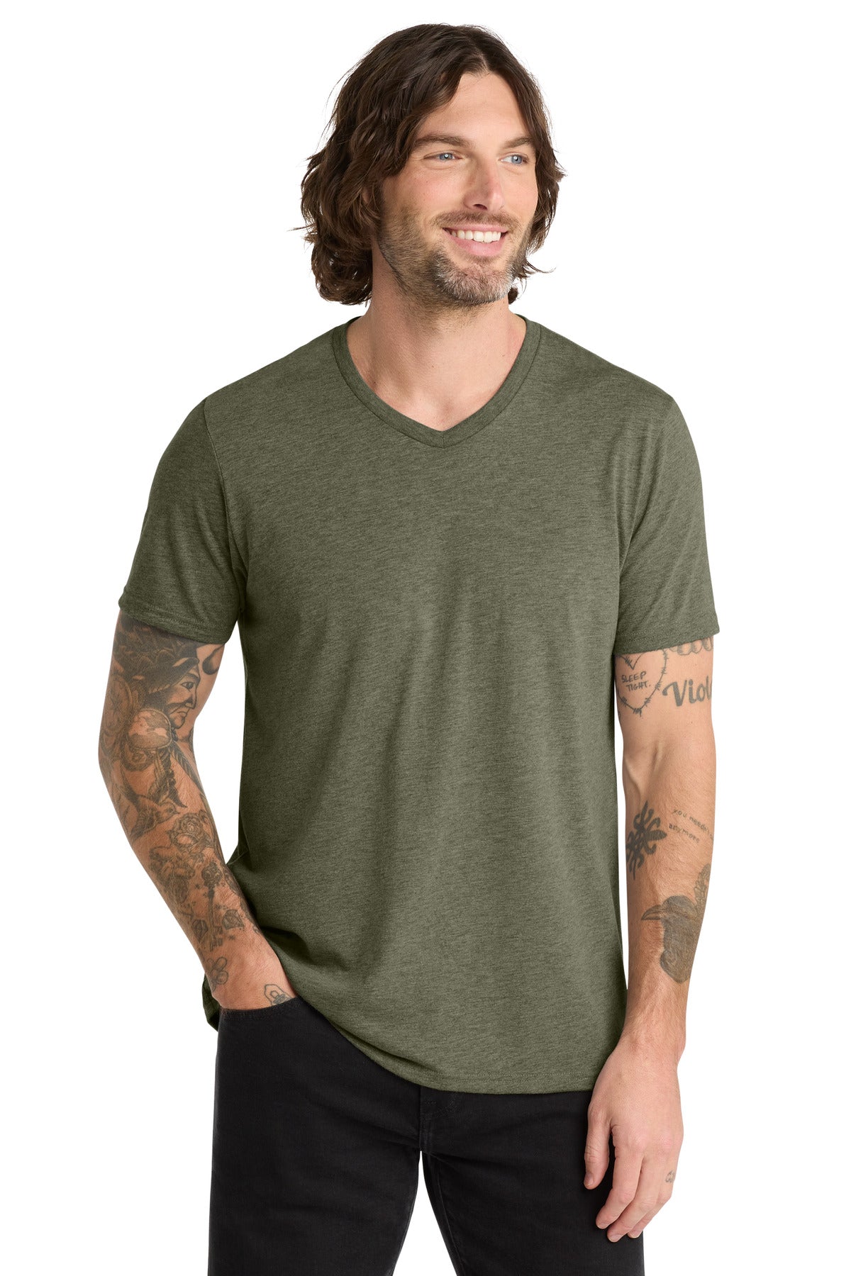 Custom logo Allmade ® Unisex Tri-Blend V-Neck Tee AL2014 in Olive You Green
