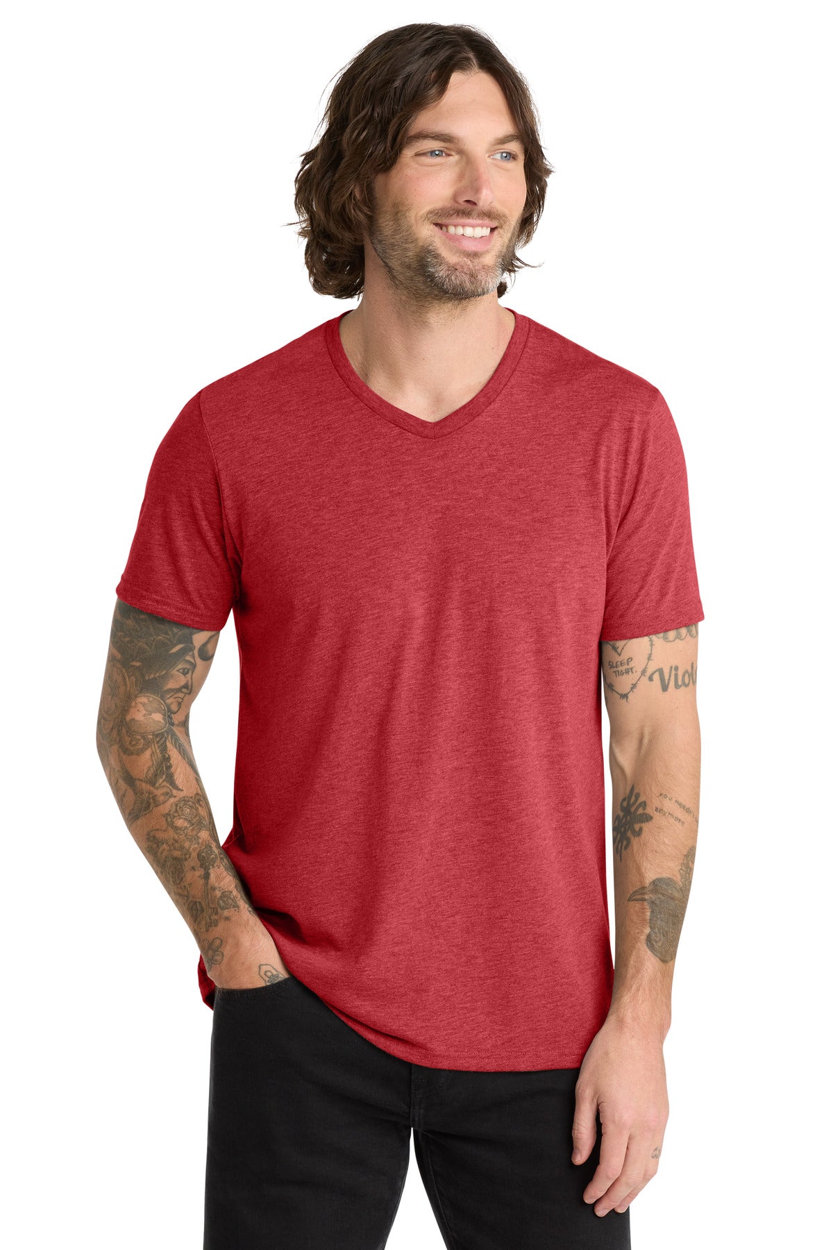 Custom logo Allmade ® Unisex Tri-Blend V-Neck Tee AL2014 in Rise Up Red