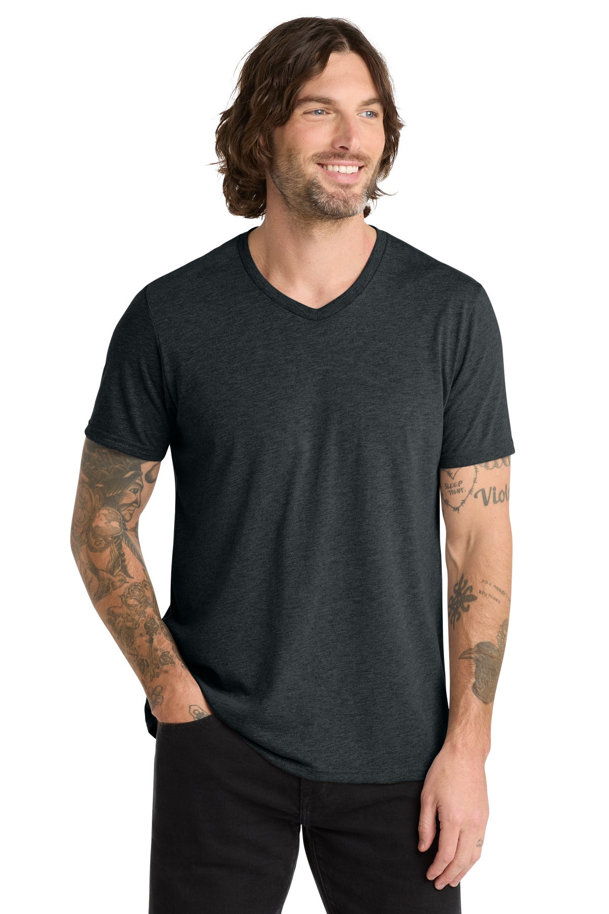 Custom logo Allmade ® Unisex Tri-Blend V-Neck Tee AL2014 in Space Black
