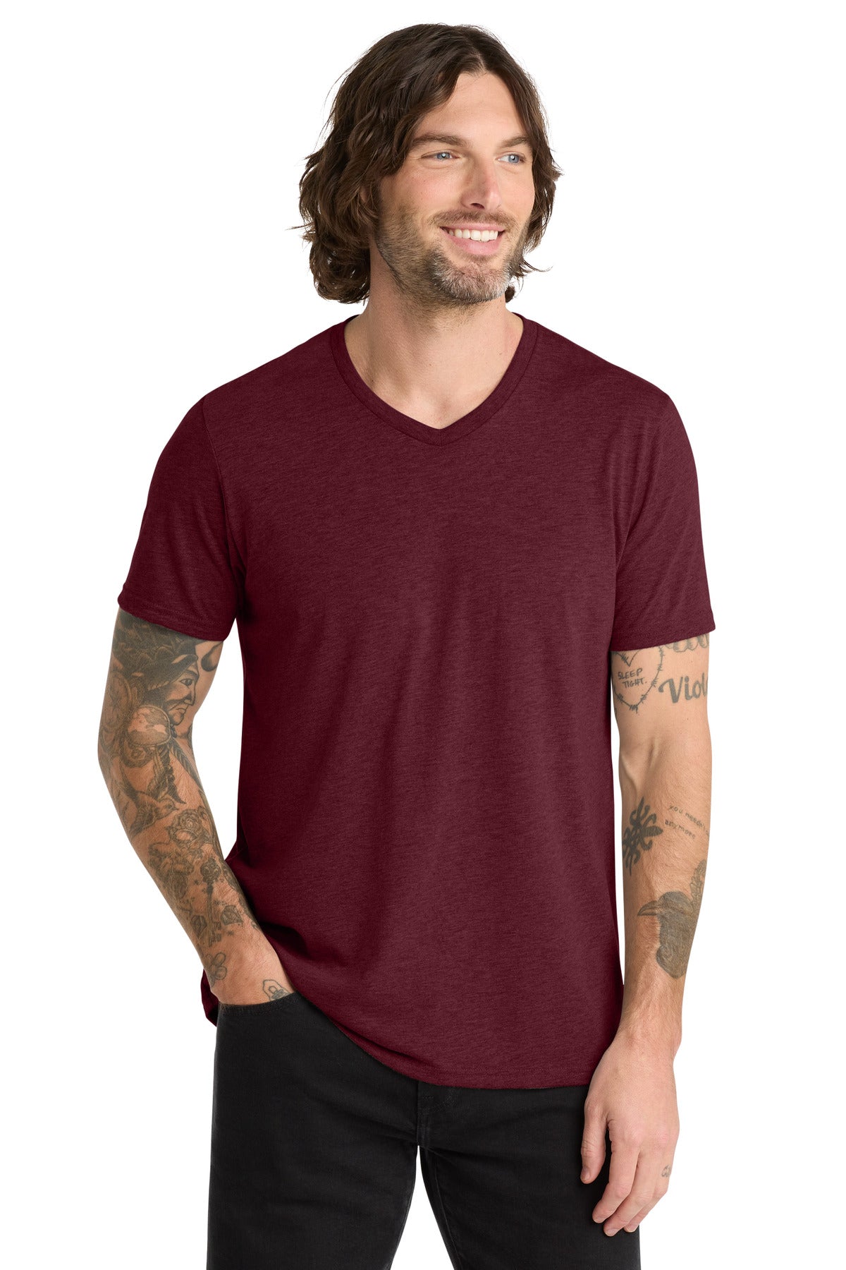 Custom logo Allmade ® Unisex Tri-Blend V-Neck Tee AL2014 in Vino Red