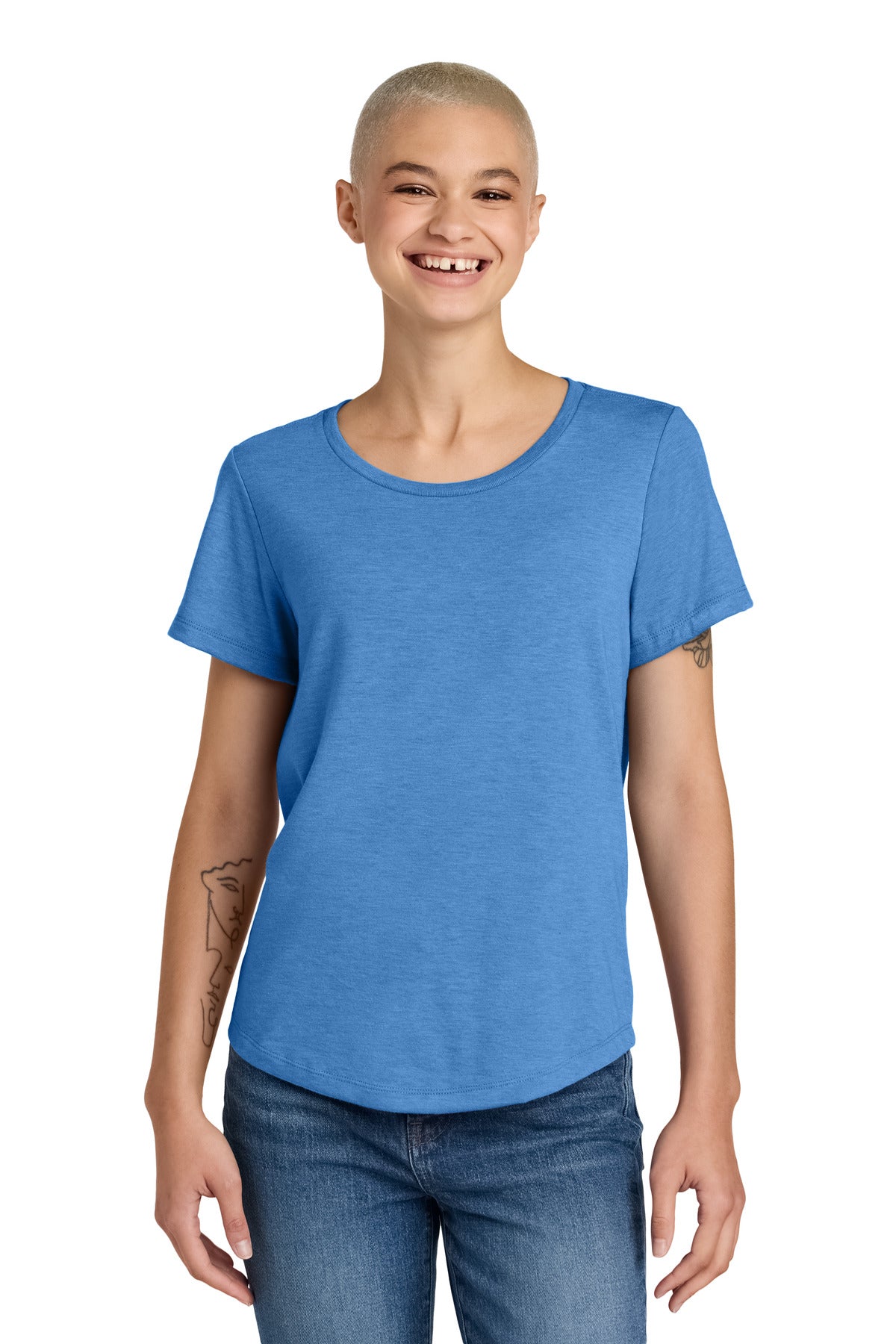 Custom logo Allmade® Women's Relaxed Tri-Blend Scoop Neck Tee AL2015 in Azure Blue