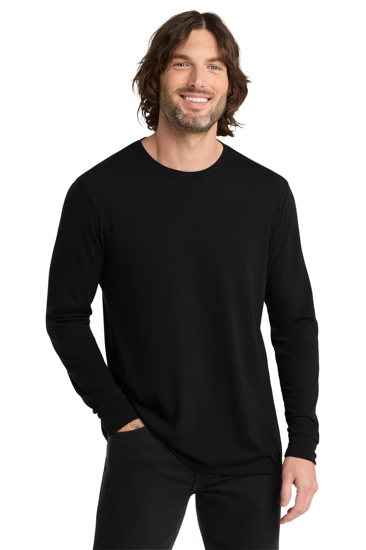 Custom logo Allmade ® Unisex Tri-Blend Long Sleeve Tee AL6004 in Deep Black