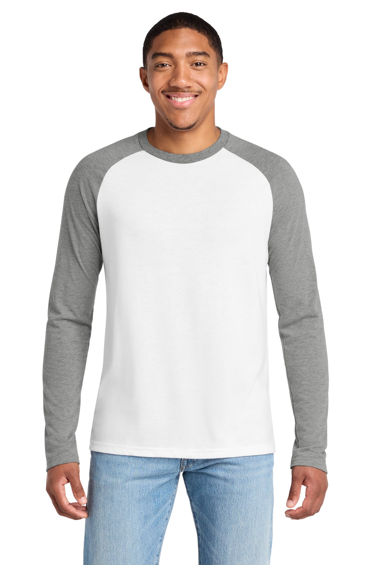 Custom logo Allmade® Unisex Tri-Blend Long Sleeve Colorblock Raglan AL6009 in Aluminum Grey/ Bright White