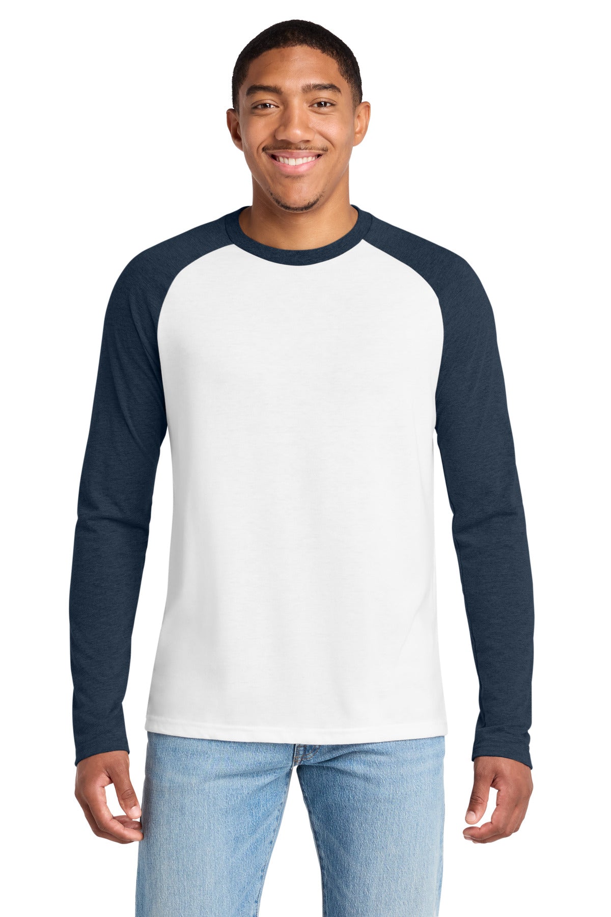 Custom logo Allmade® Unisex Tri-Blend Long Sleeve Colorblock Raglan AL6009 in Rebel Blue/ Bright White