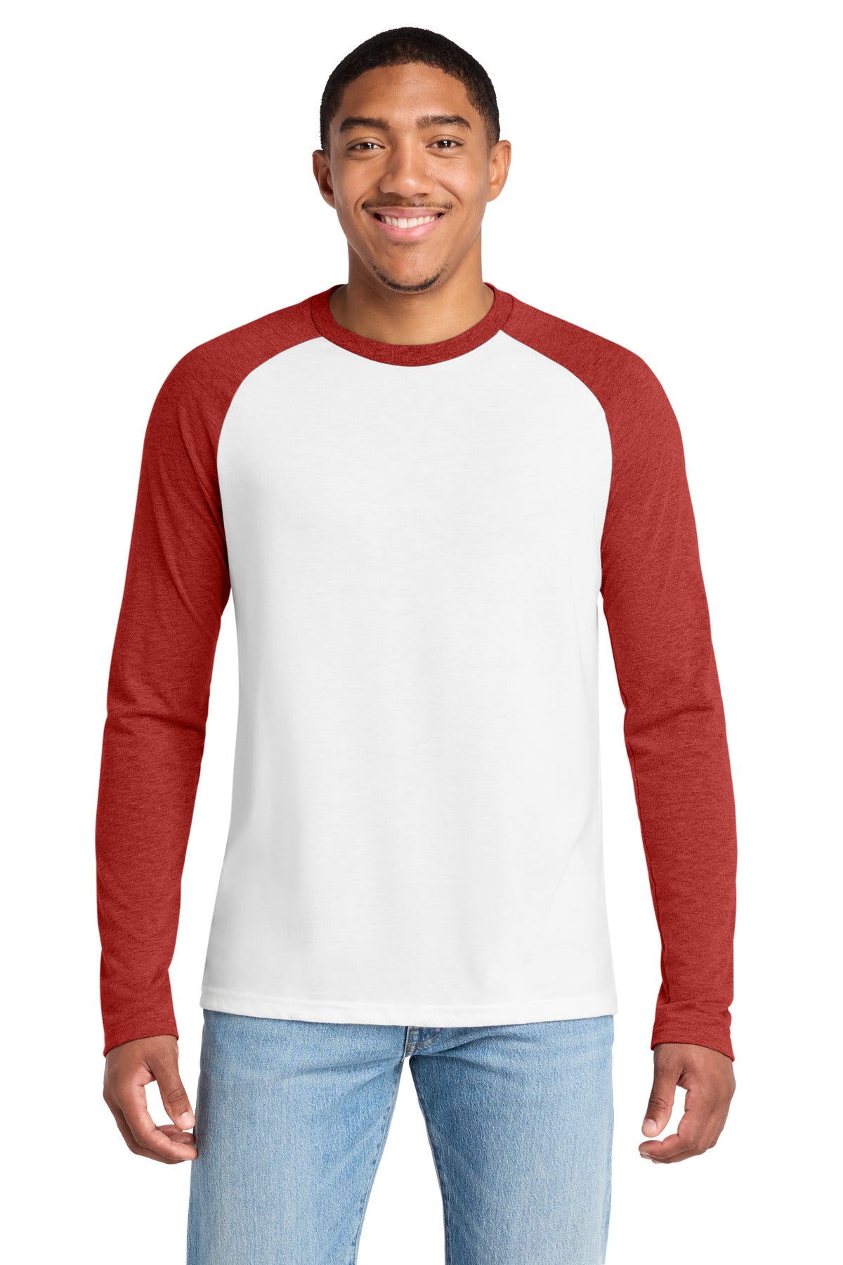 Custom logo Allmade® Unisex Tri-Blend Long Sleeve Colorblock Raglan AL6009 in Rise Up Red/ Bright White