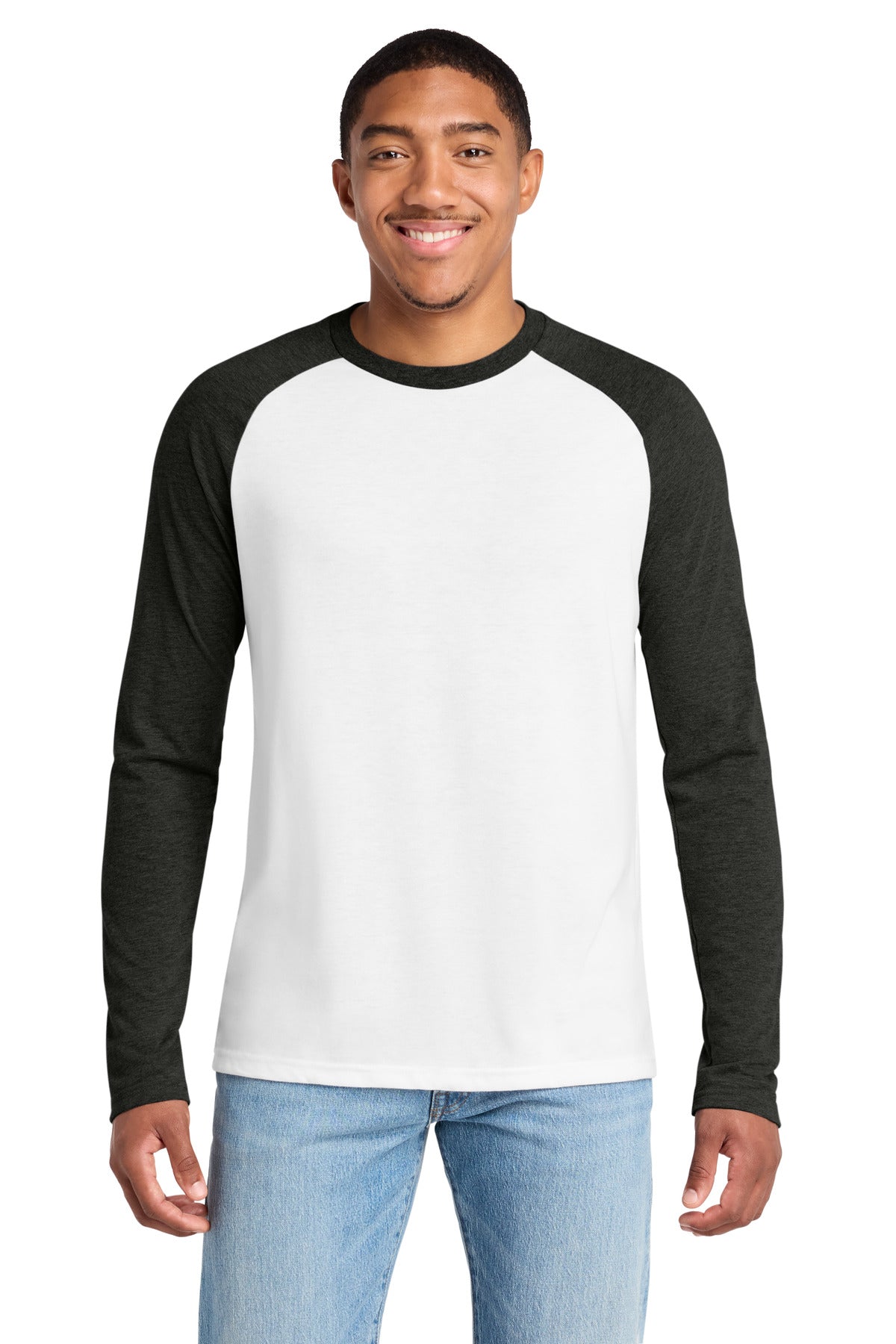 Custom logo Allmade® Unisex Tri-Blend Long Sleeve Colorblock Raglan AL6009 in Space Black/ Bright White