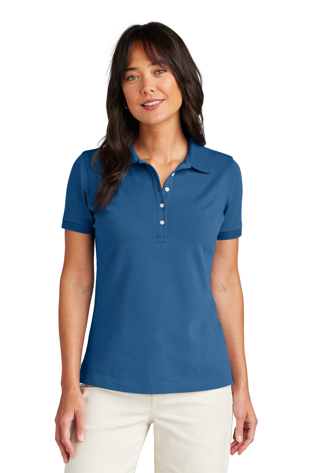 Custom logo Brooks Brothers® Women's Pima Cotton Pique Polo BB18201 in Charter Blue