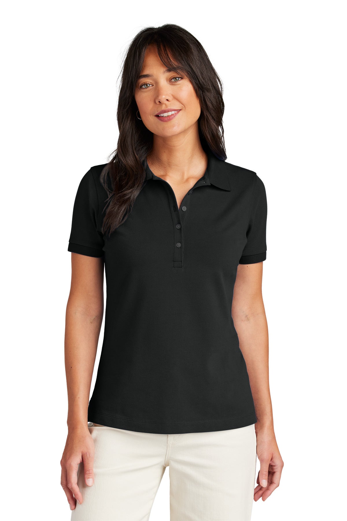 Custom logo Brooks Brothers® Women's Pima Cotton Pique Polo BB18201 in Deep Black
