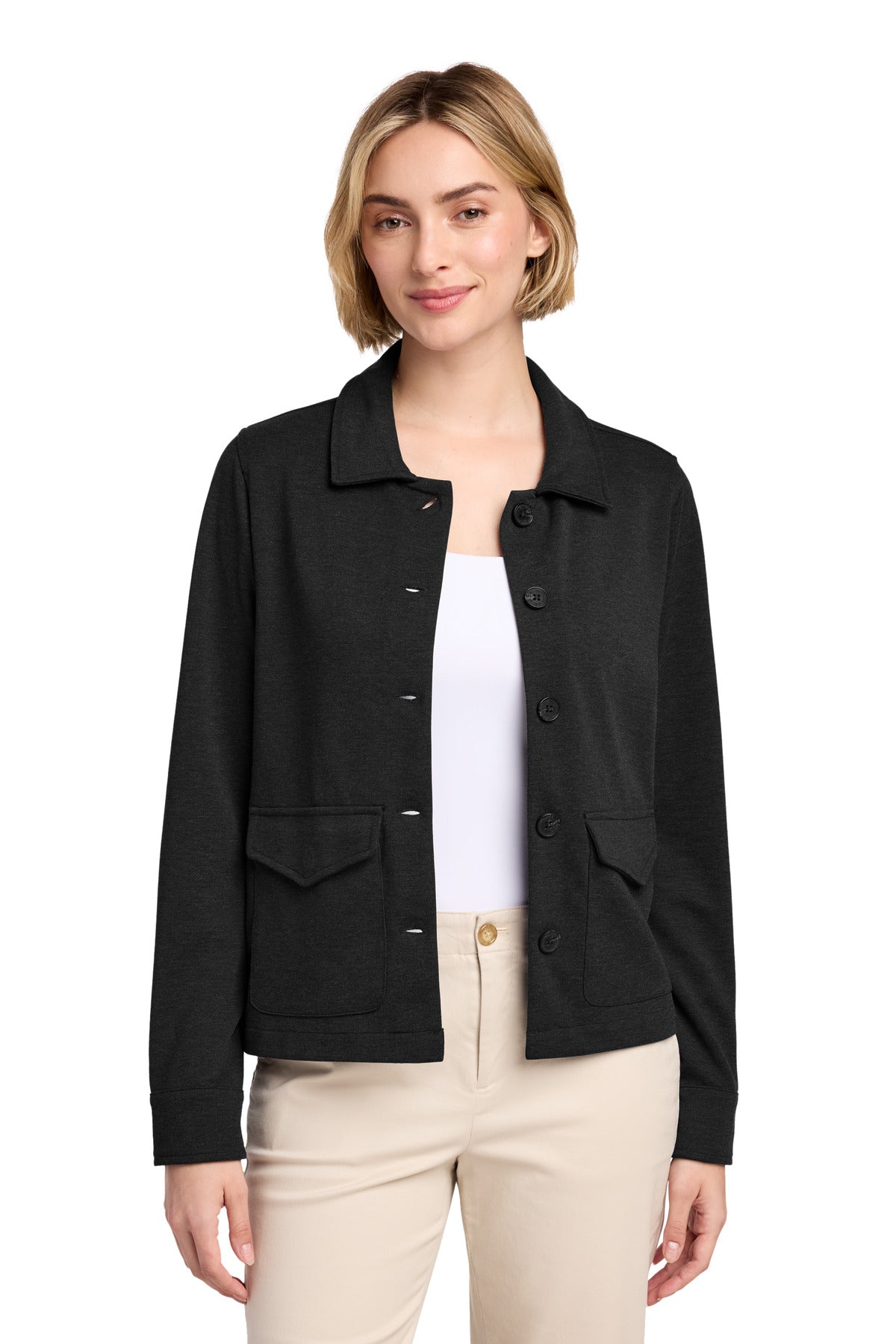 Custom logo Brooks Brothers® Women's Mid-Layer Stretch Button Jacket BB18205 in Black Heather