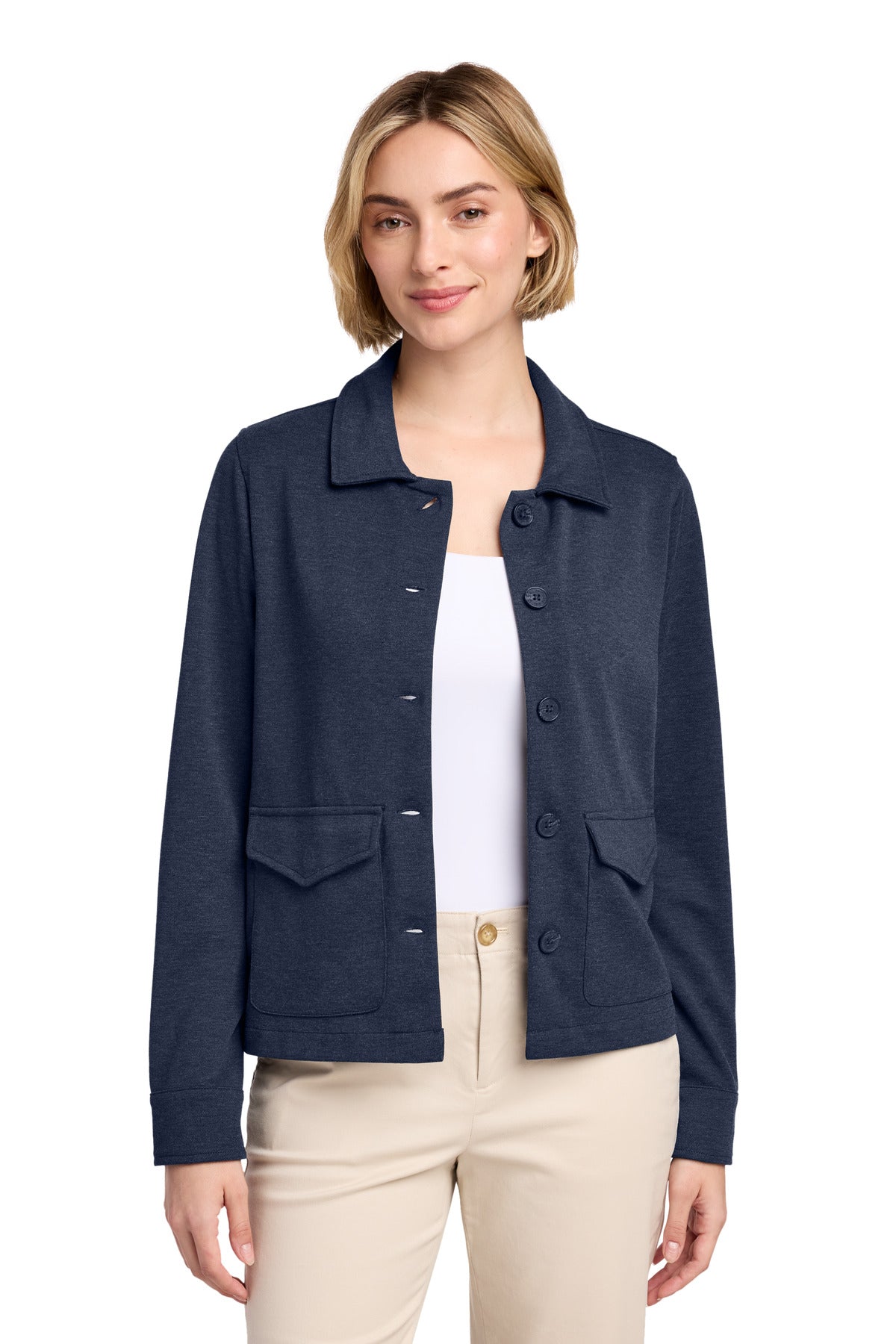 Custom logo Brooks Brothers® Women's Mid-Layer Stretch Button Jacket BB18205 in Navy Blazer Heather