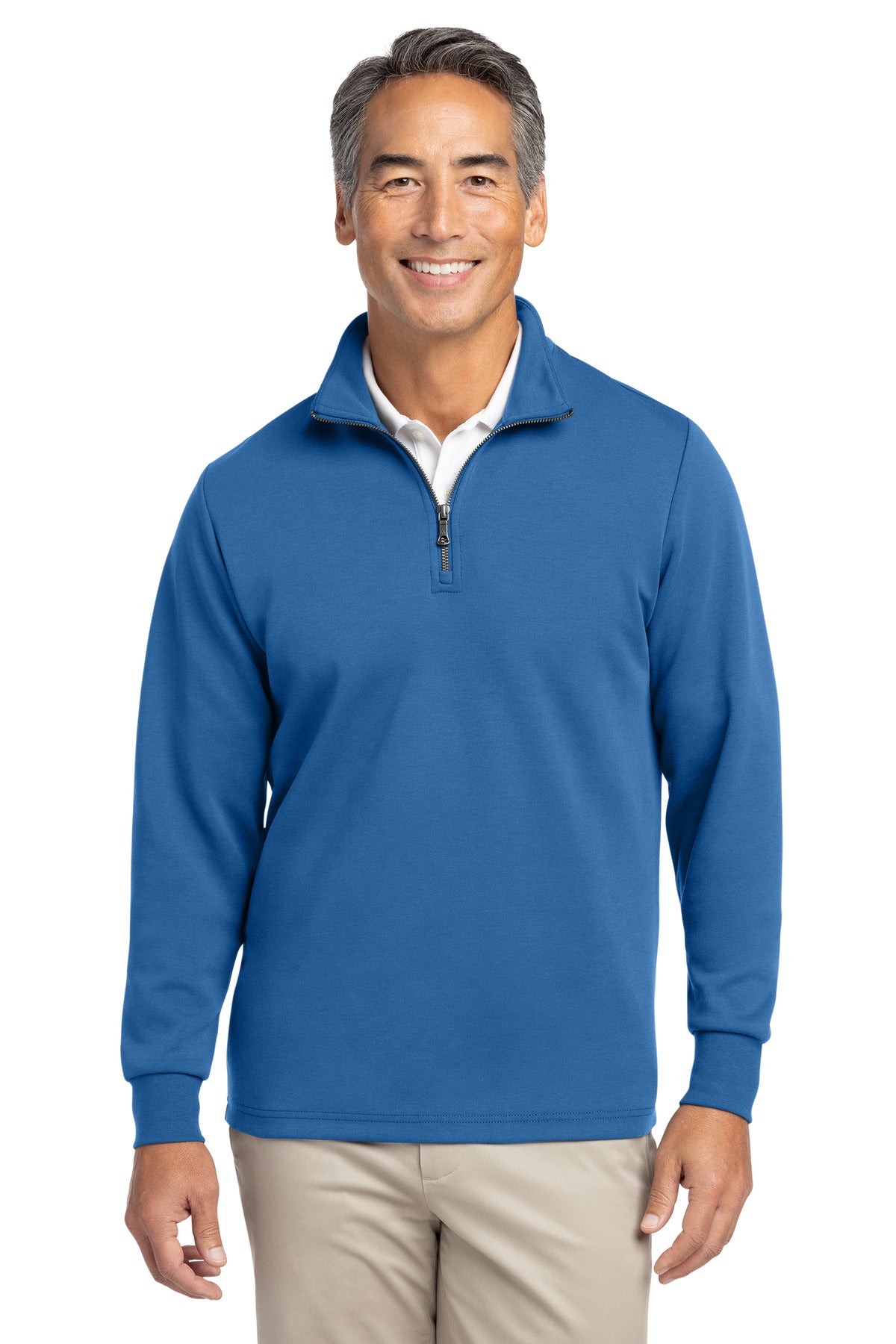 Custom logo Brooks Brothers® Double-Knit 1/4-Zip BB18206 in Charter Blue