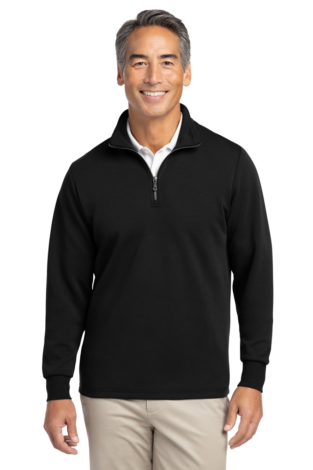 Custom logo Brooks Brothers® Double-Knit 1/4-Zip BB18206 in Deep Black