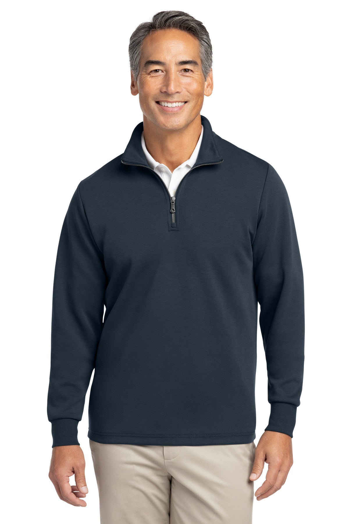 Custom logo Brooks Brothers® Double-Knit 1/4-Zip BB18206 in Night Navy