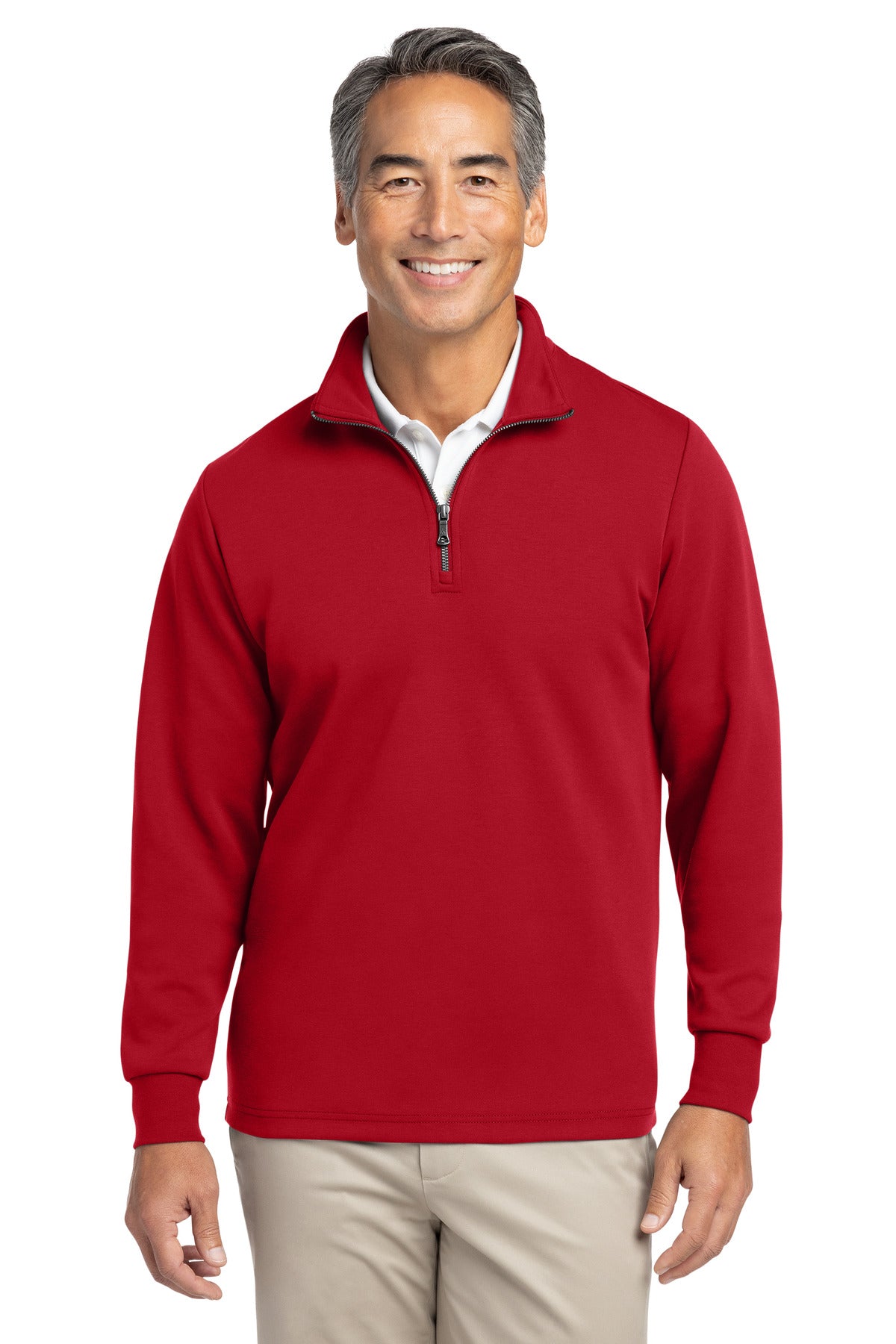 Custom logo Brooks Brothers® Double-Knit 1/4-Zip BB18206 in Rich Red
