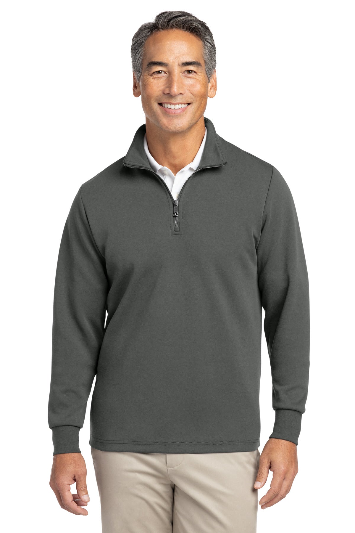 Custom logo Brooks Brothers® Double-Knit 1/4-Zip BB18206 in Windsor Grey