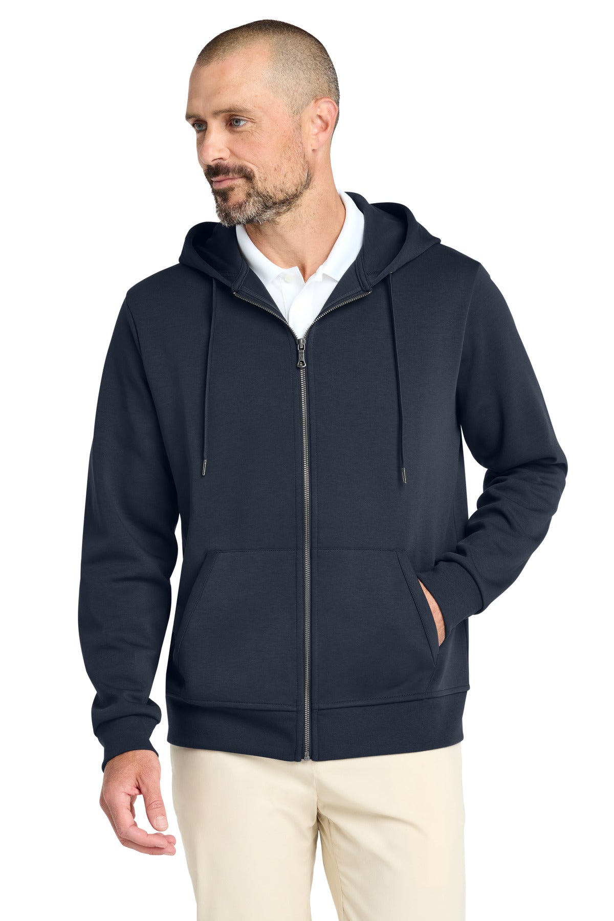 Custom logo Brooks Brothers® Double-Knit Full-Zip Hoodie BB18208 in Night Navy