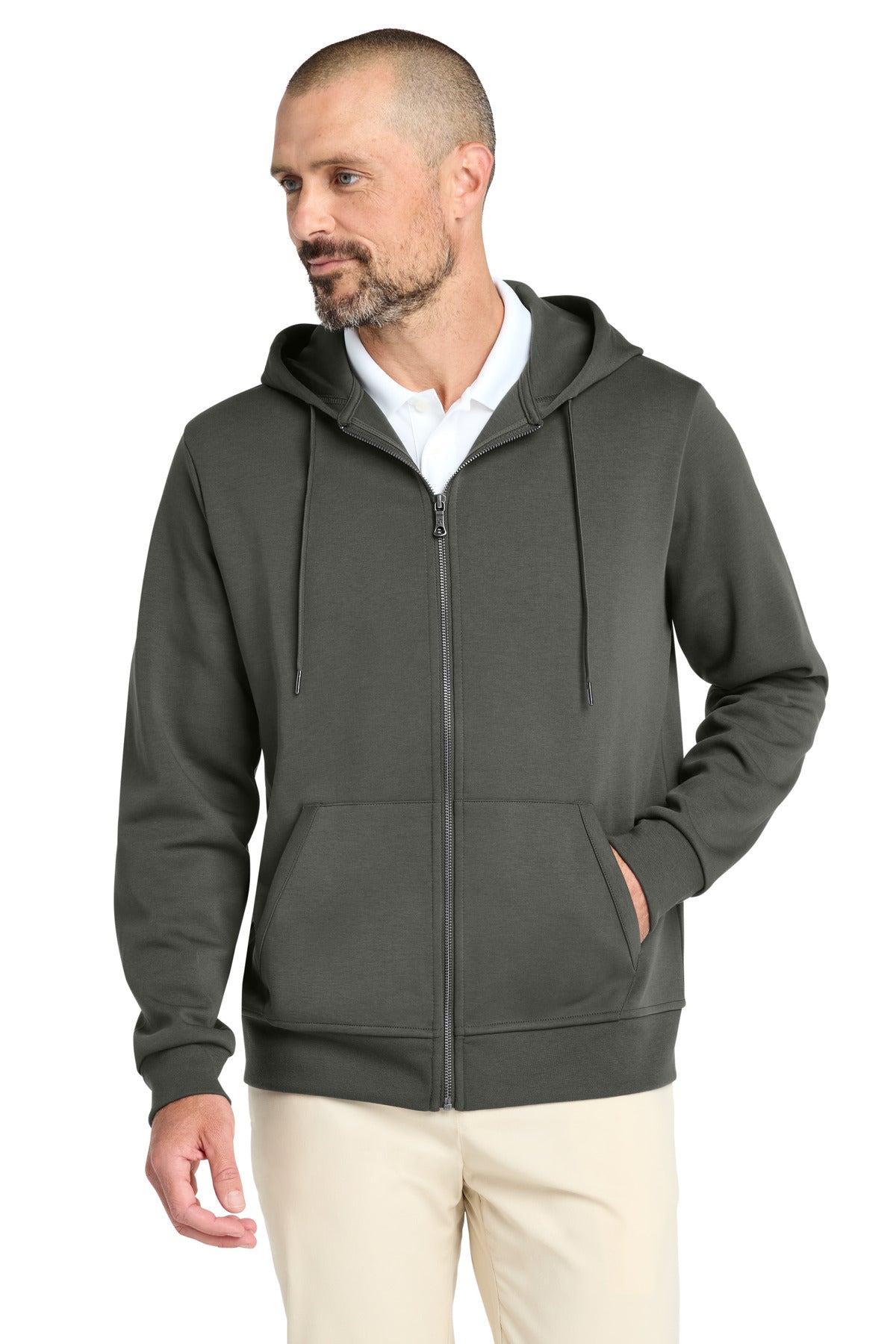 Custom logo Brooks Brothers® Double-Knit Full-Zip Hoodie BB18208 in Windsor Grey